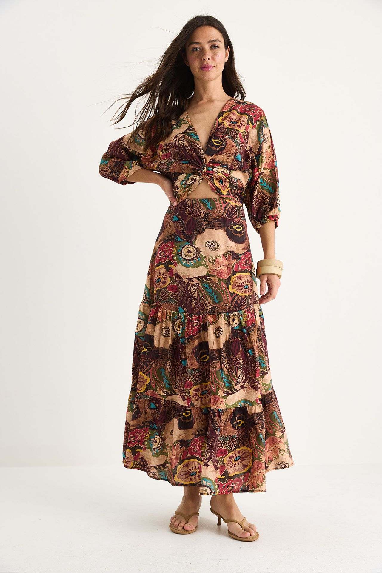 LUCCI Ethnic Print Maxi Dress with Cut Out Detail