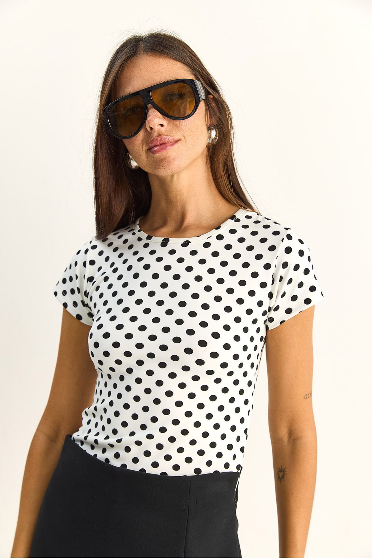 LUCCI Polka Dot Crew Neck Crop T-Shirt 3