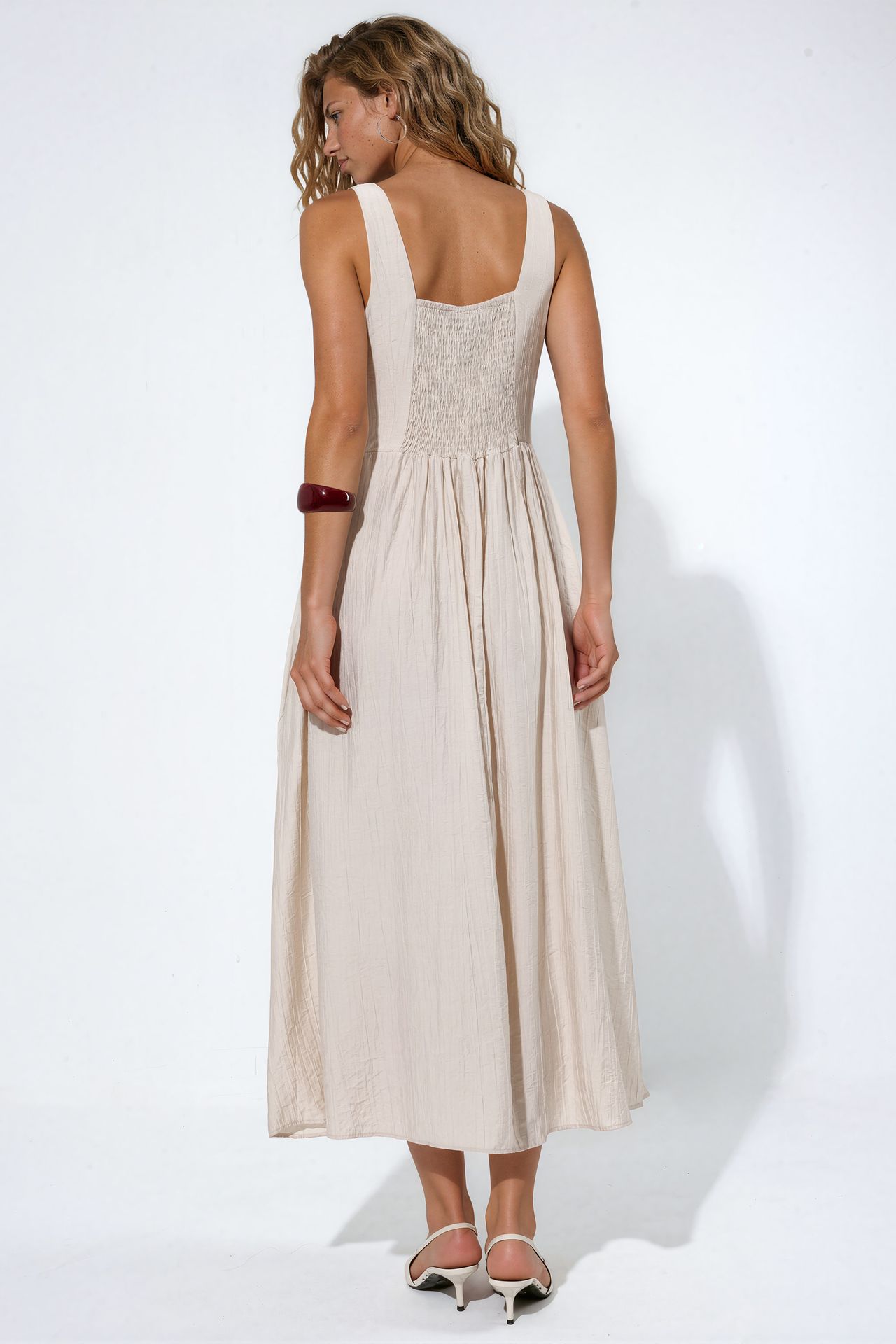 BUSEM Solid Midi Dress with Square Collar 3