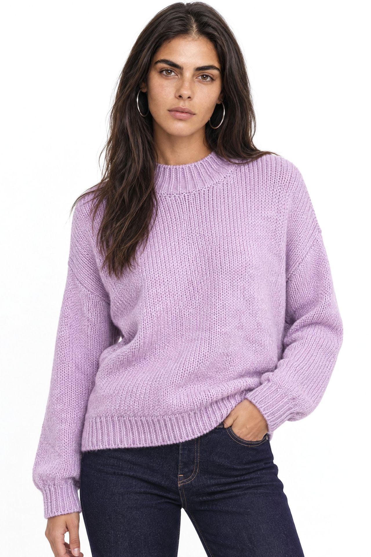Mixray Relaxed Fit Crew Neck Thick Knit Sweater 1