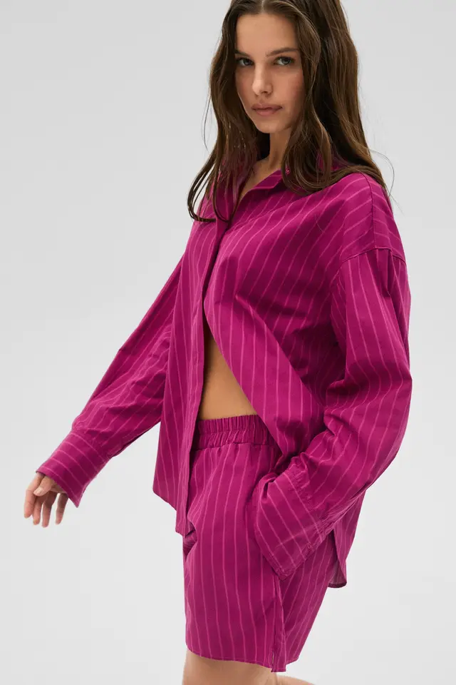 GRIMELANGE Striped Oversized Shirt Shorts Set