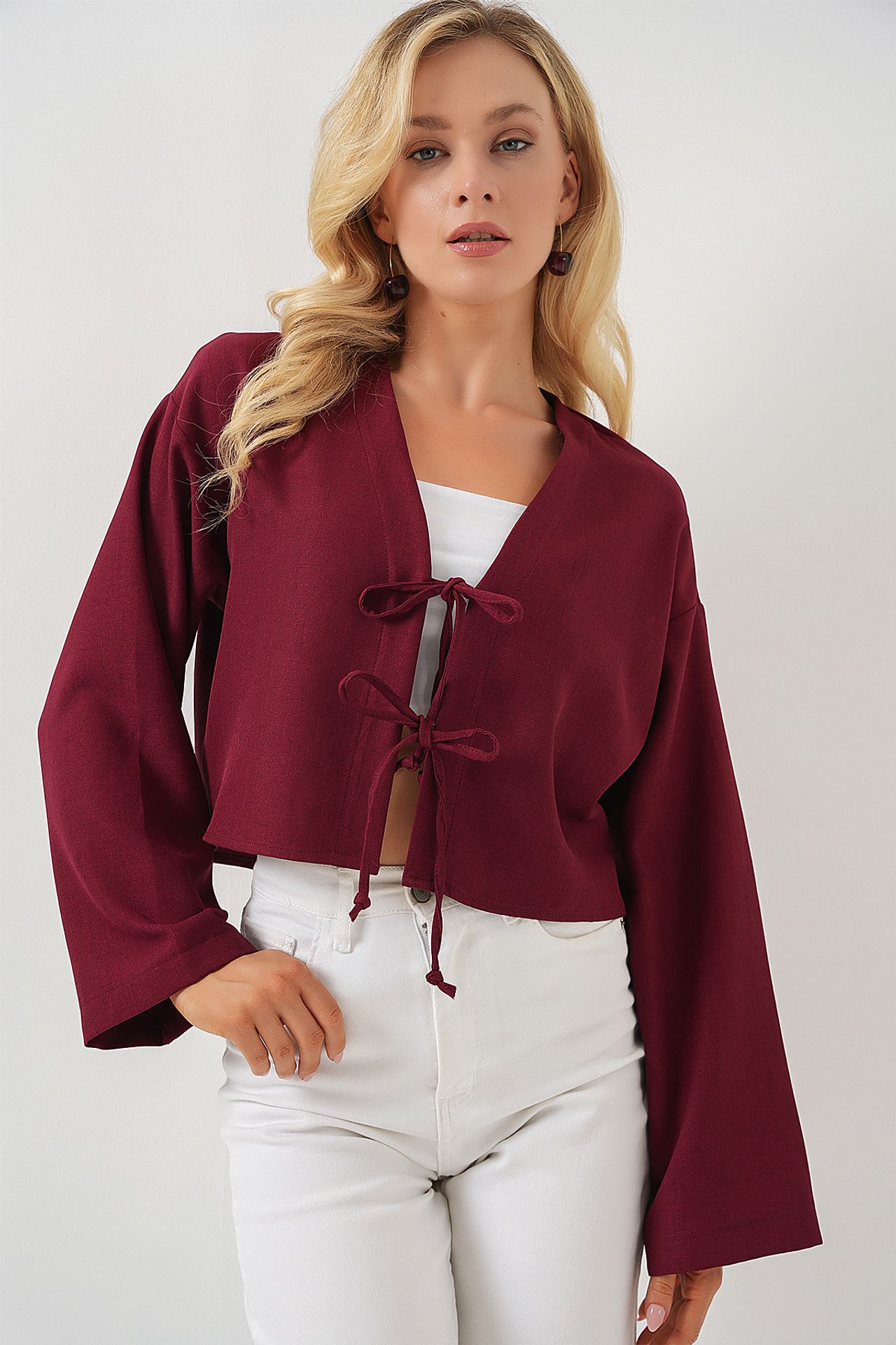 BDART Viscose Blend V-Neck Long Sleeve Kimono with Binding Detail 1