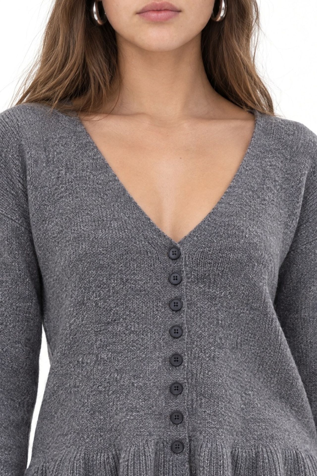 Mixray Lightweight V-Neck Knit Top with Button Detail 4