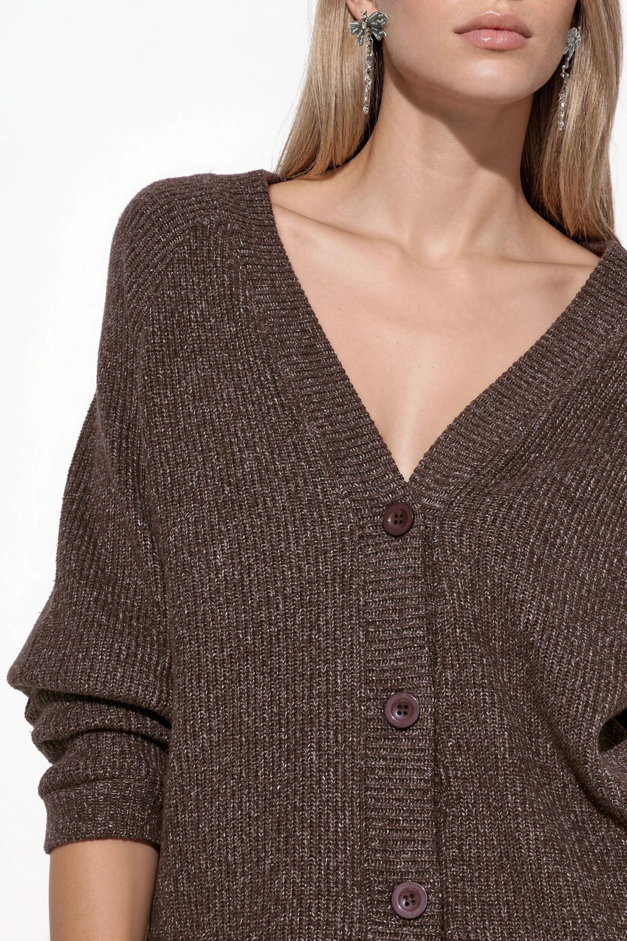 BUSEM Ribbed V-Neck Button Cardigan
