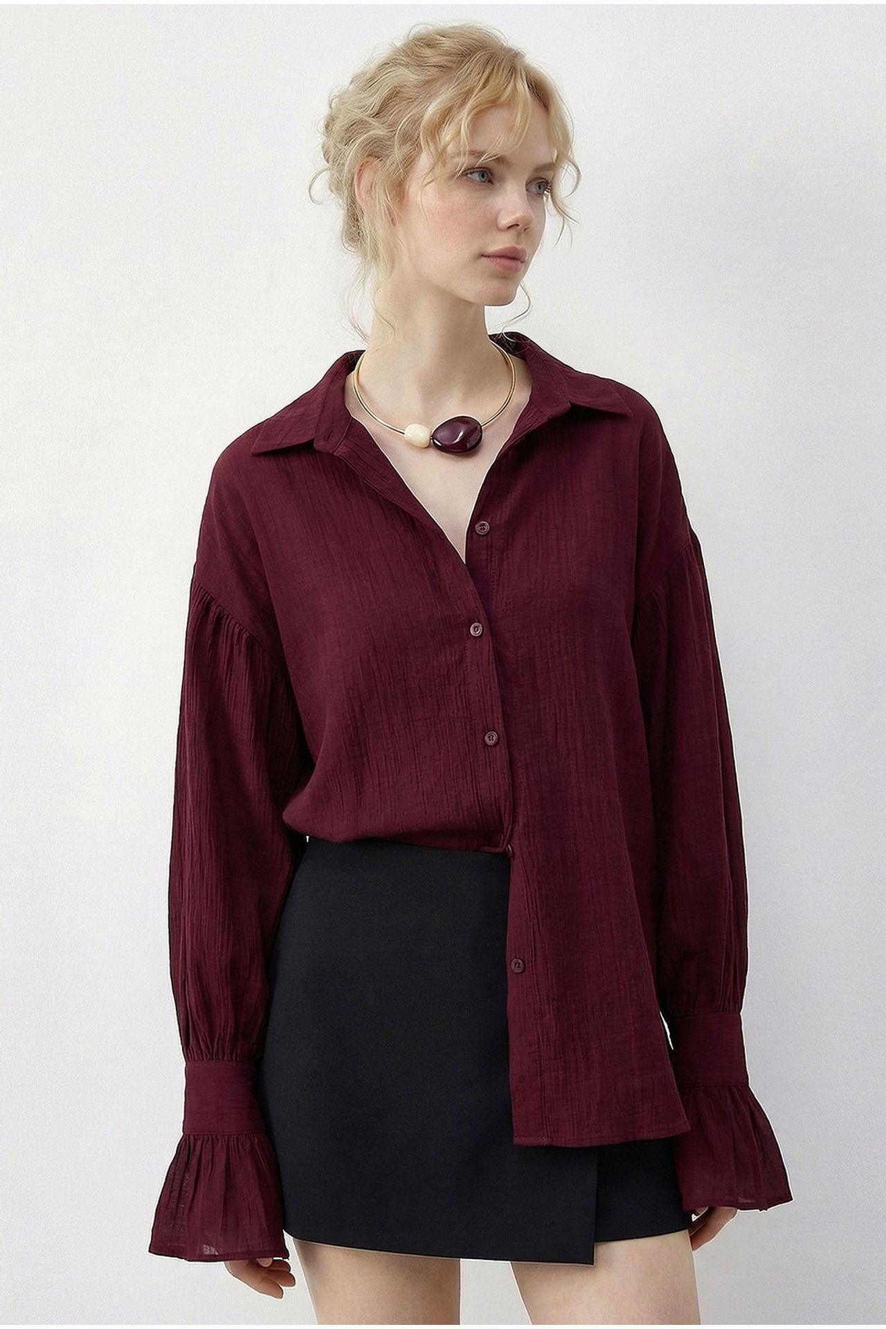 LUCCI Oversized Frilly Button-Up Shirt 2