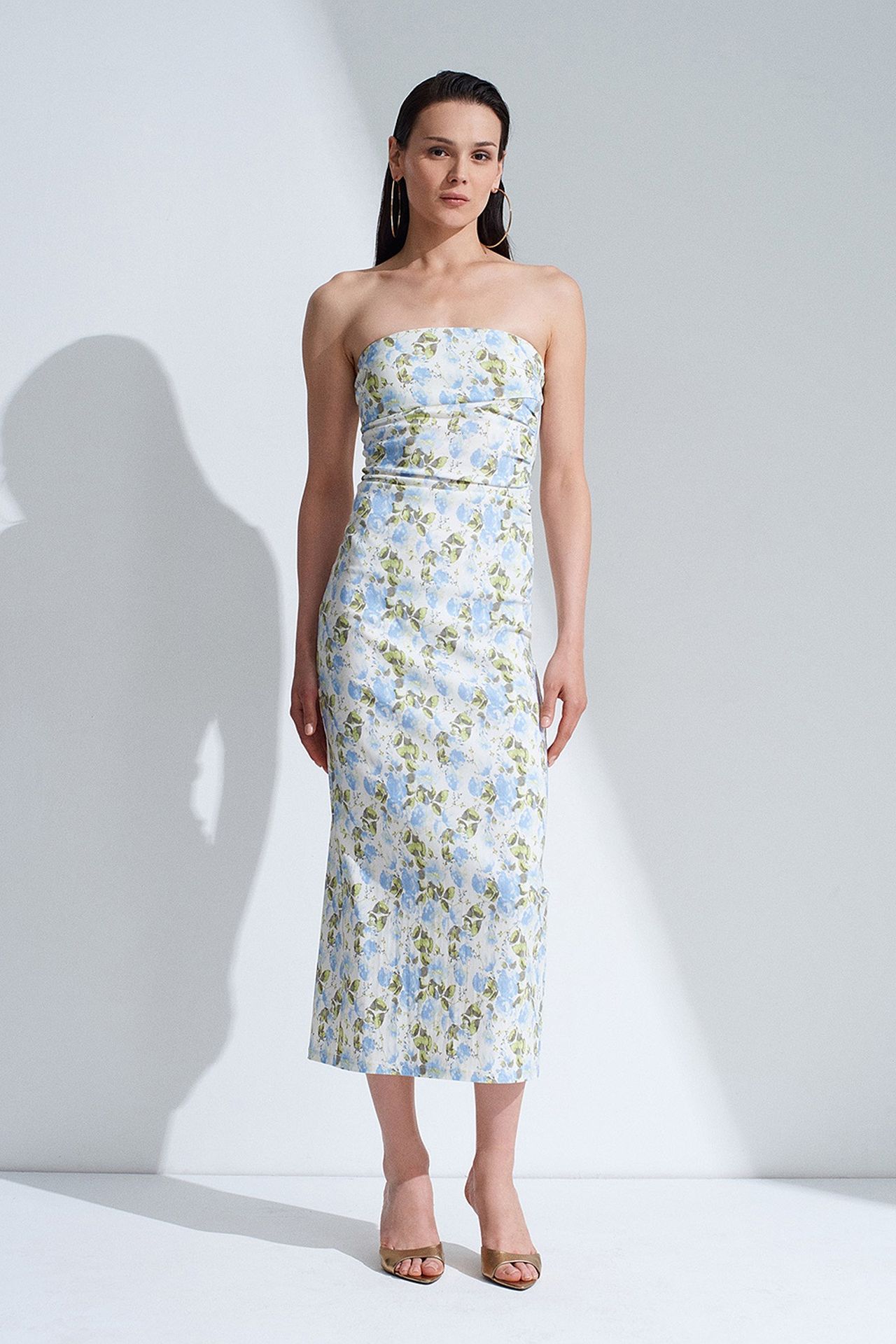 DILVIN Strapless Floral Midi Bodycon Dress 3