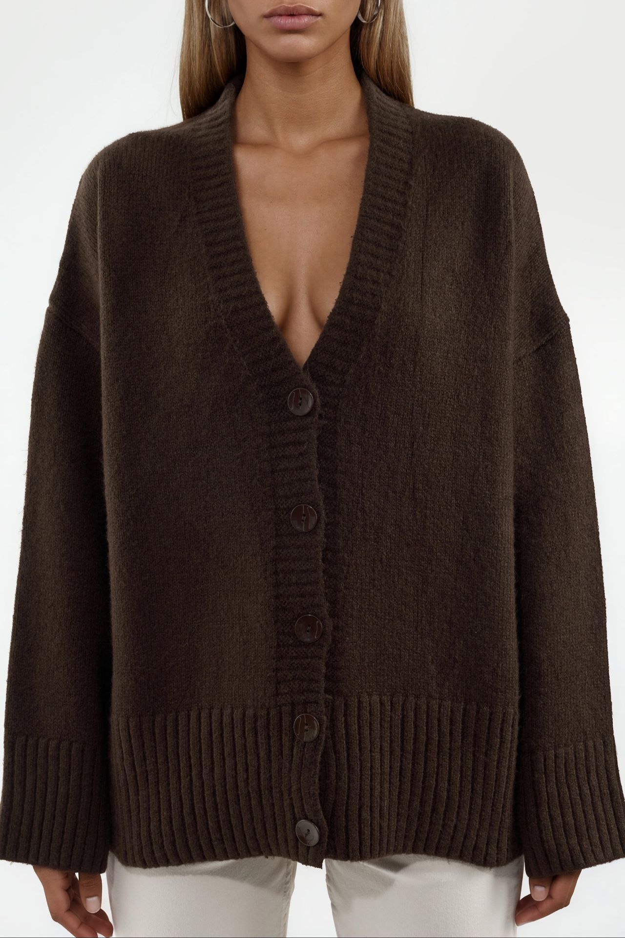 VIORNA Ribbed V-Neck Button Cardigan 4