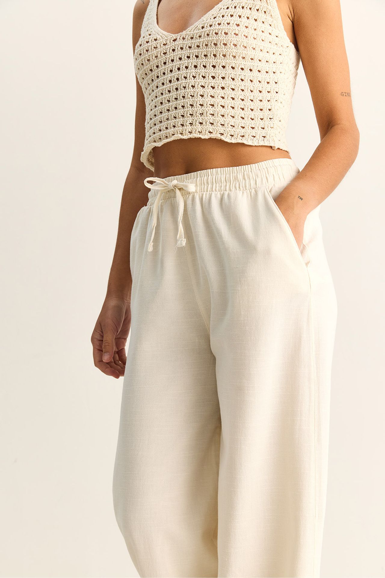 LUCCI Wide Leg Cotton Trousers with Drawstring Waist 6