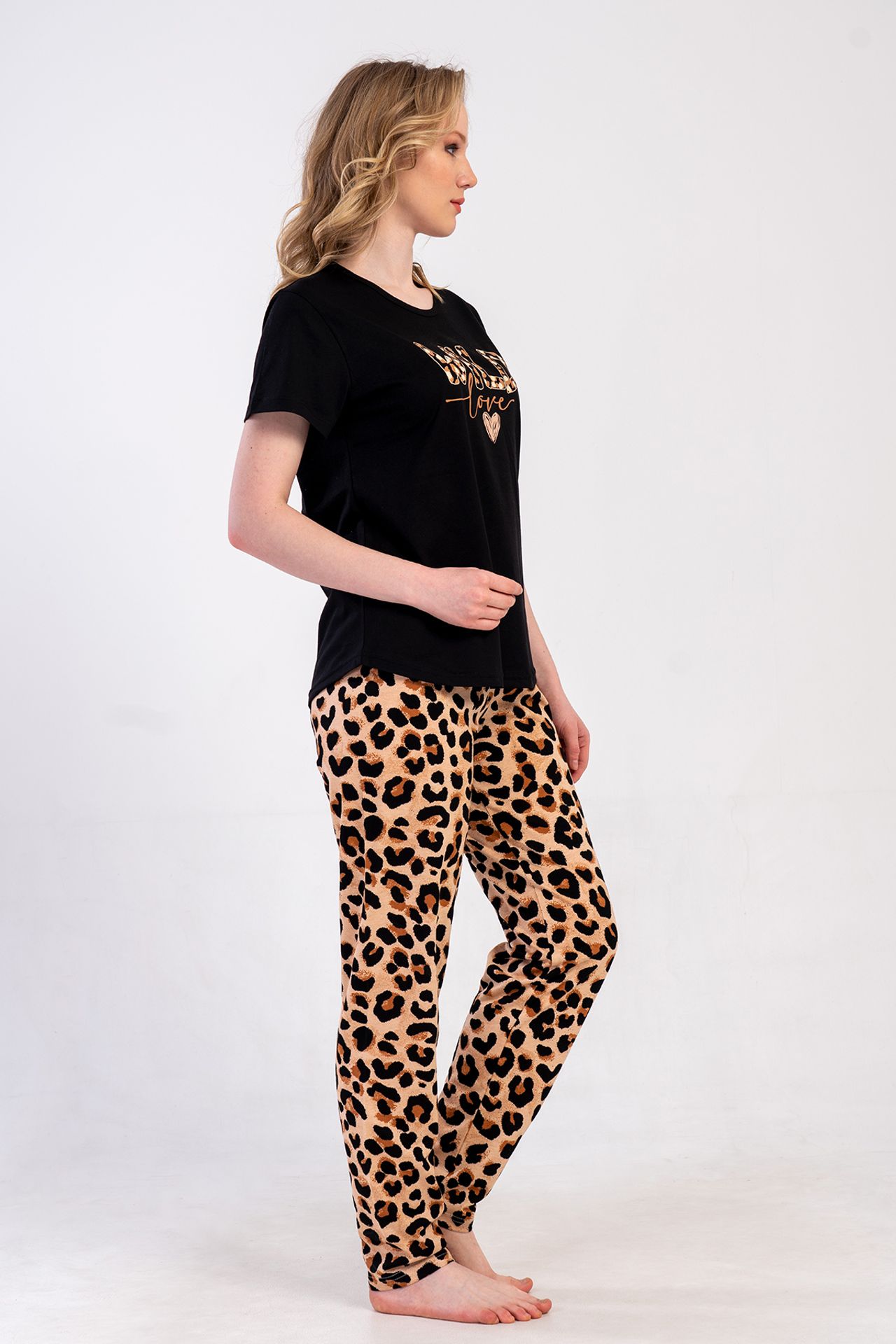 YAKE Leopar Desenli İki Parçalı Pijama Takımı 4