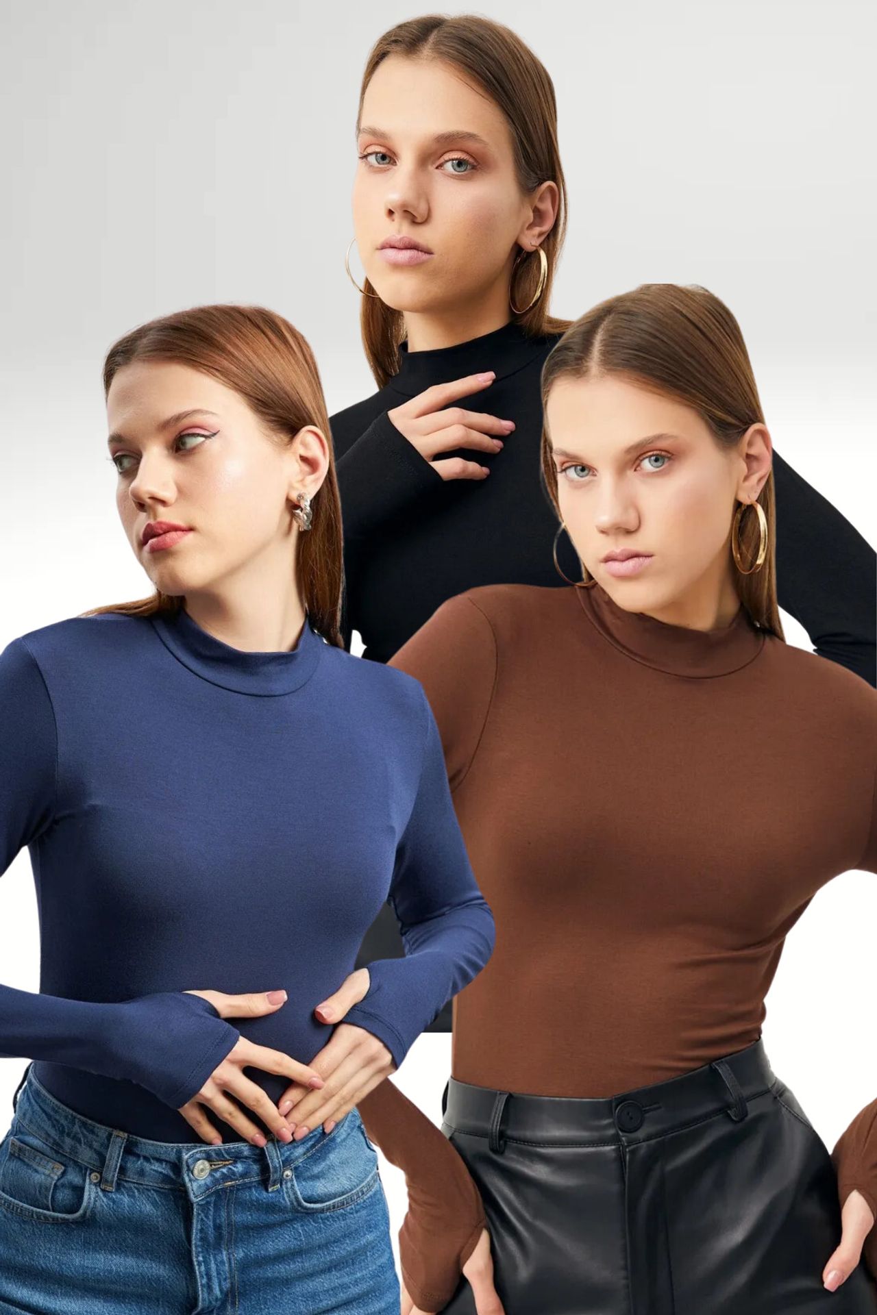 BIPANTOLON Kadın 3'lü Dar Kalıp Yarım Balıkçı Yaka Body 1