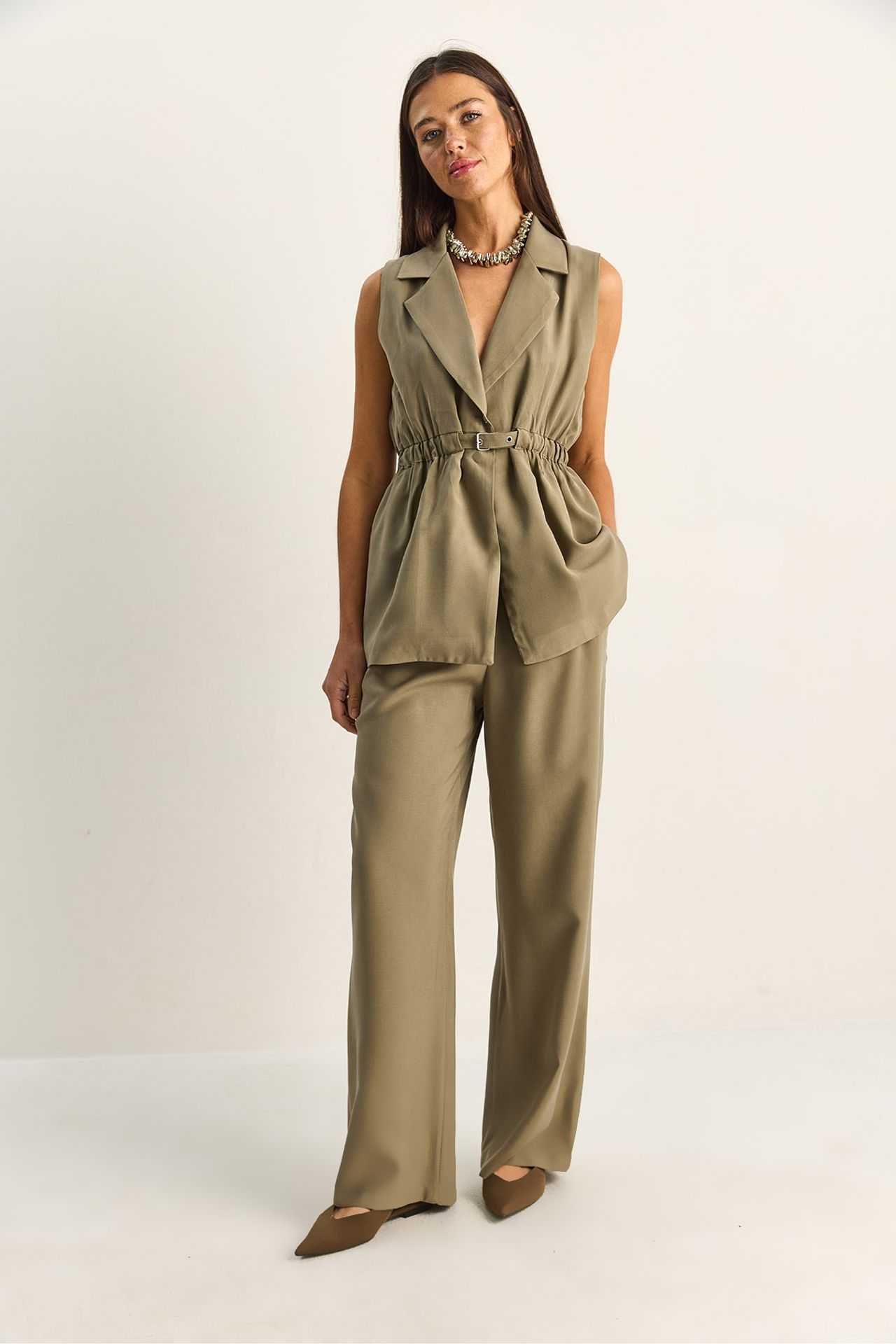 LUCCI High Waist Wide Leg Co-ord Set with Jacket Collar 3