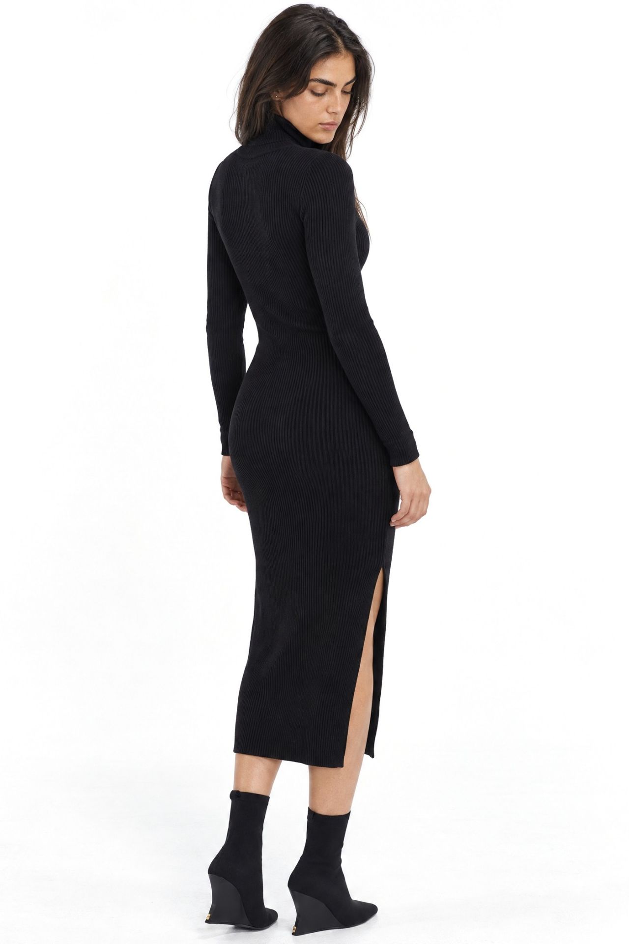 Mixray Turtleneck Midi Knit Dress with Slit 3