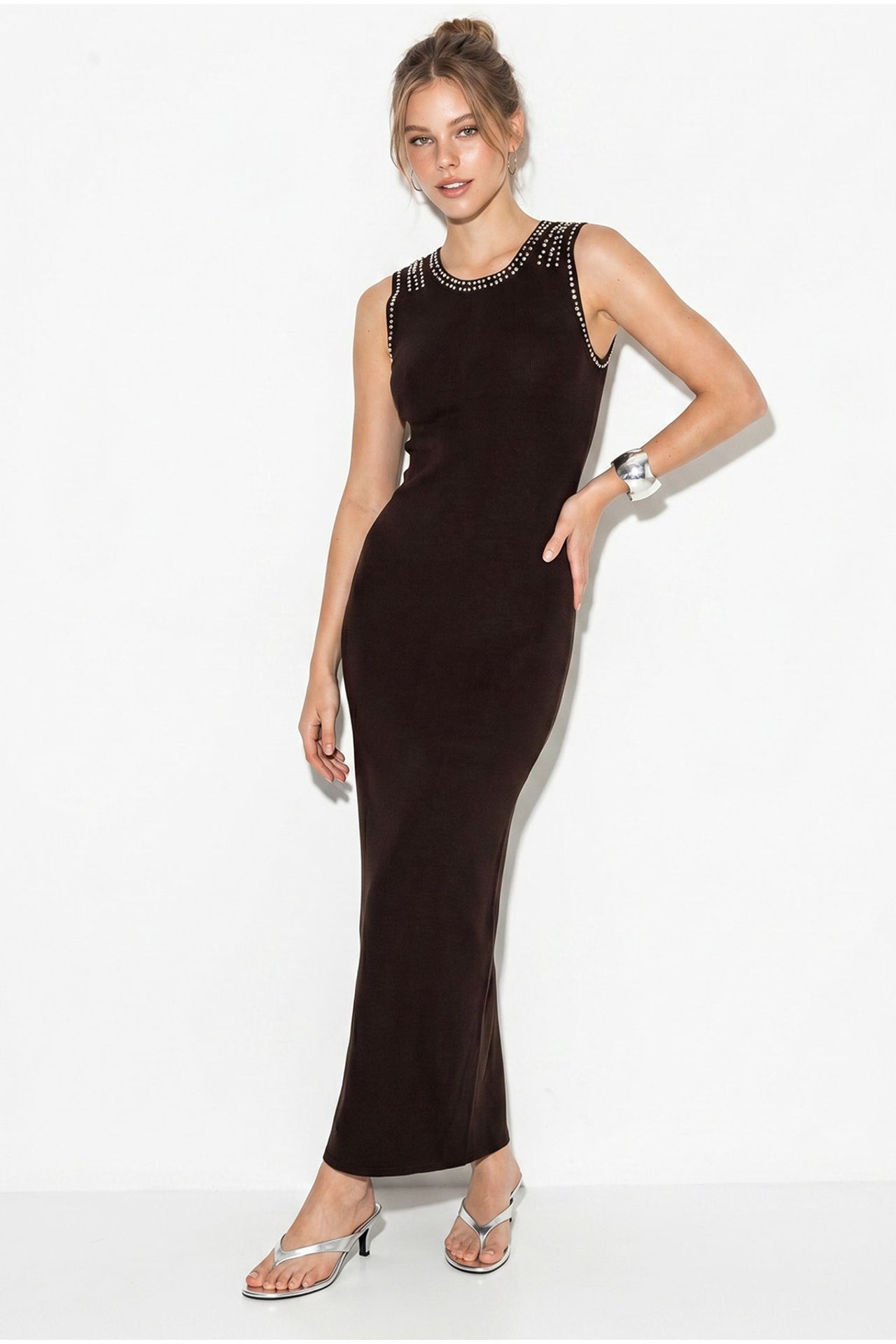 LUCCI Kolsuz Fitilli Bodycon Maxi Elbise 2