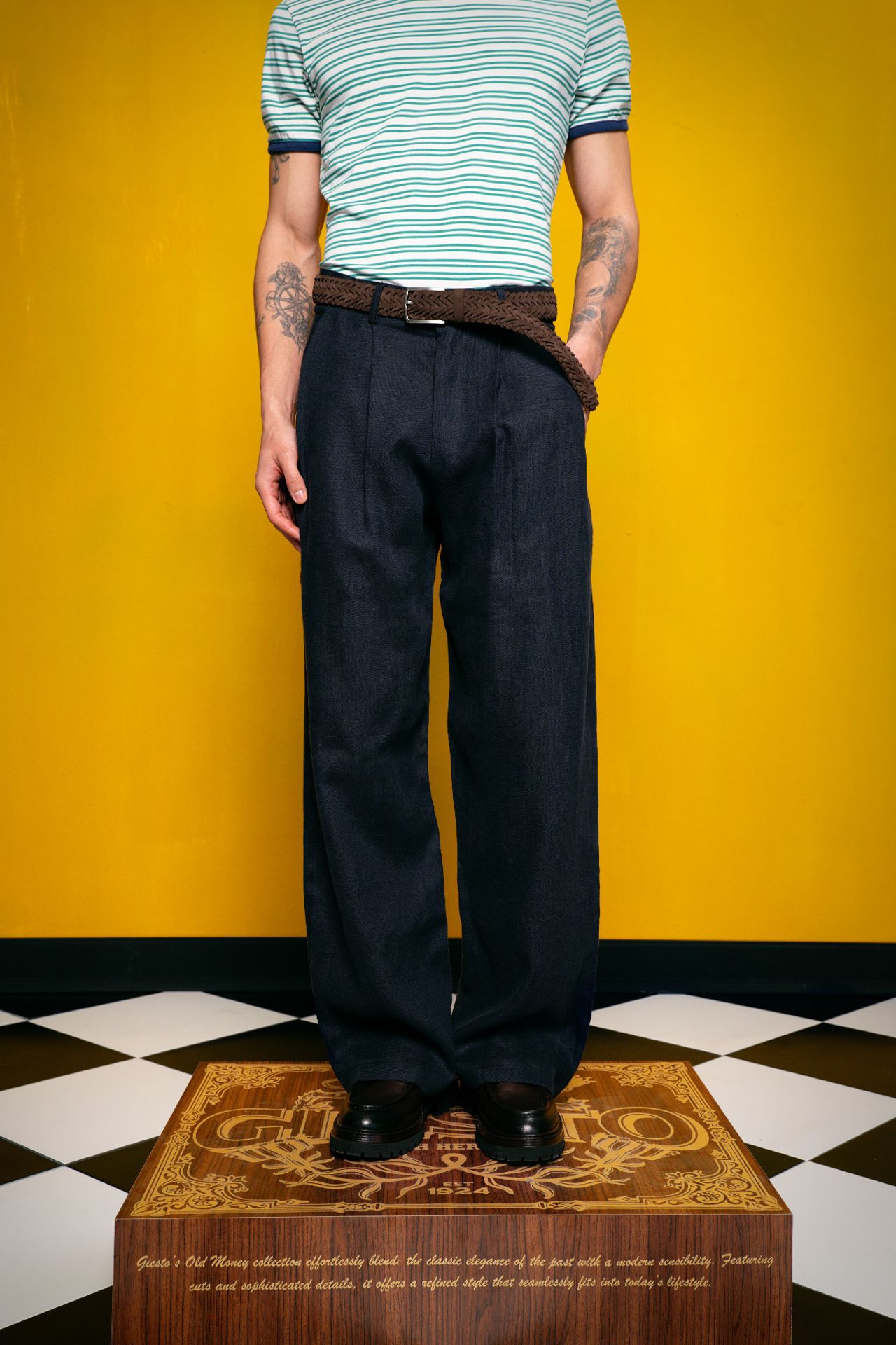 GIESTO Regular Fit Linen Straight Leg Pants with Pockets 1