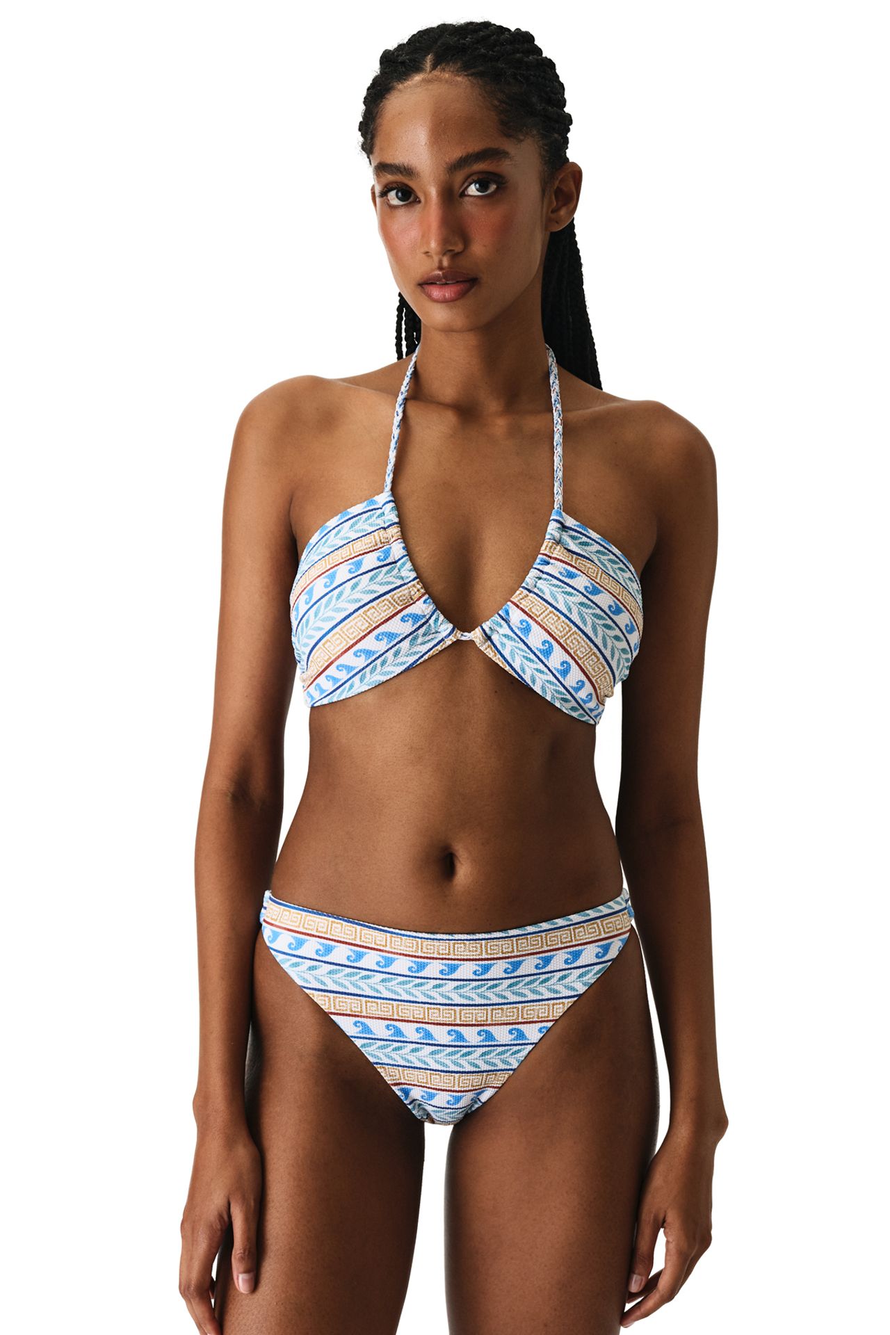 PENTI Santorini Ethnic Patterned Textured Bandeau Bikini Top
