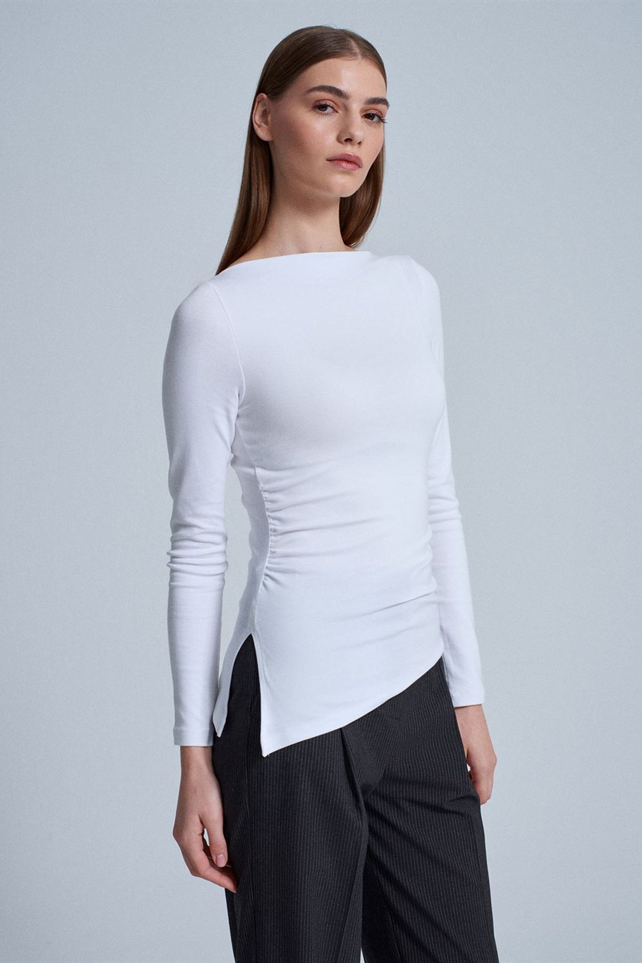 DILVIN Slim Fit Kayık Yaka Uzun Kollu Bluz 1