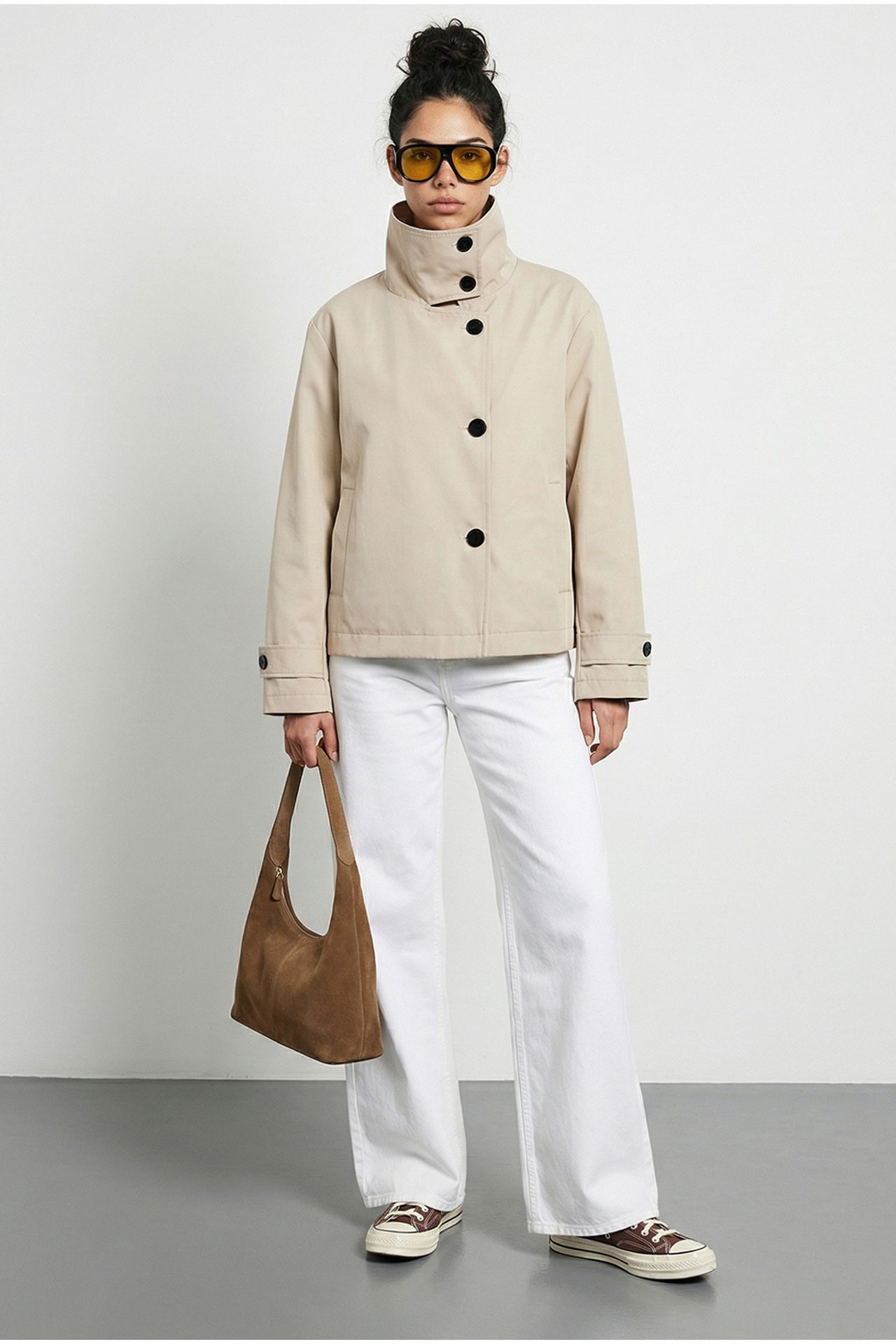 LUCCI Short Mandarin Collar Trench Coat 2