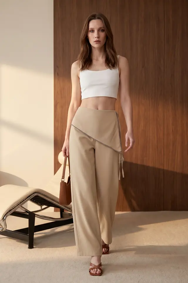 MY FASHION High-Waist Wide-Leg Crepe Trousers