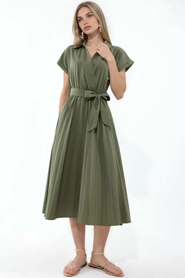 BUSEM Belted Wrap Midi Dress
