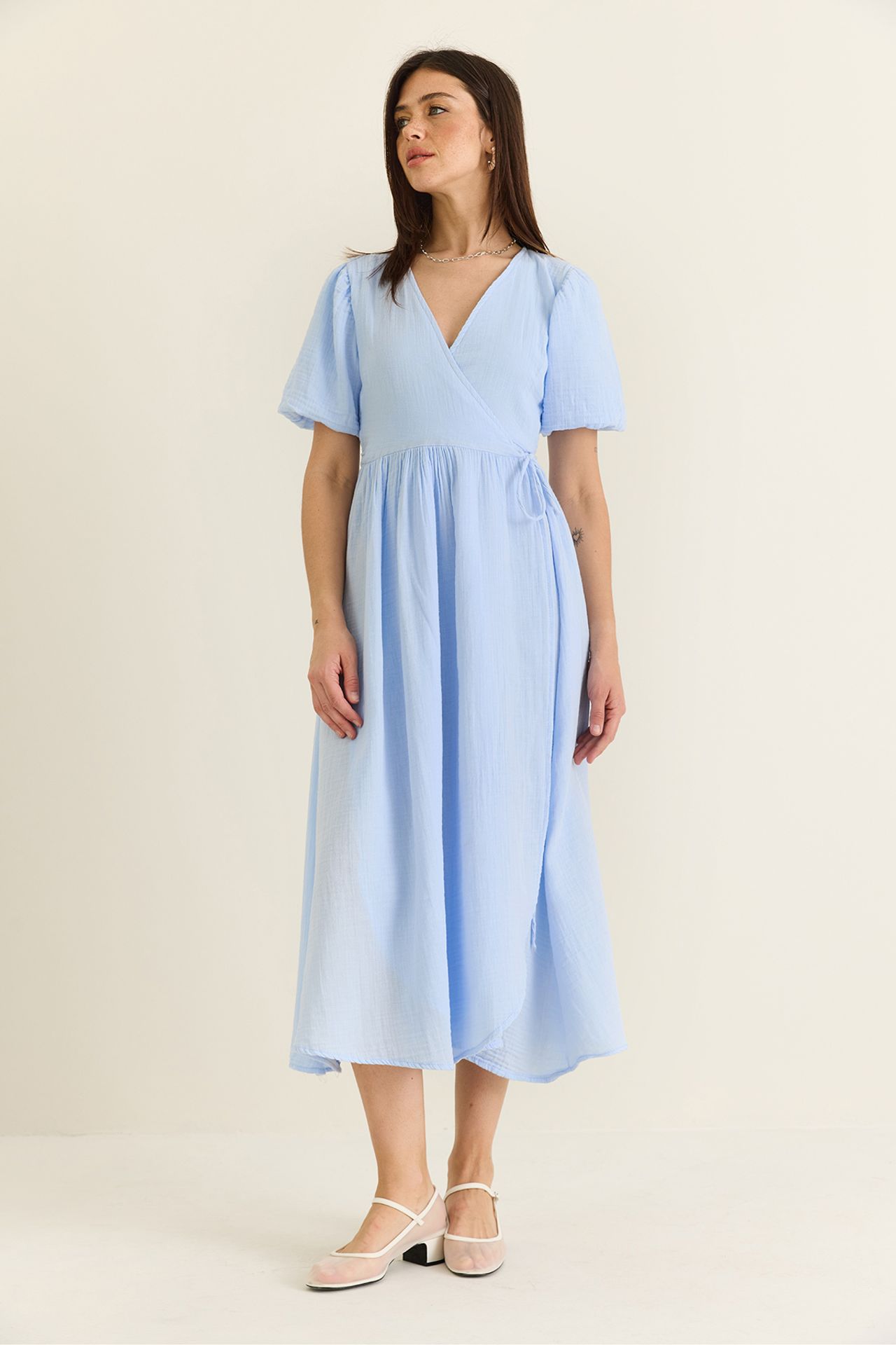 LUCCI Textured V-neck Midi Dress with Wrap Closure 5