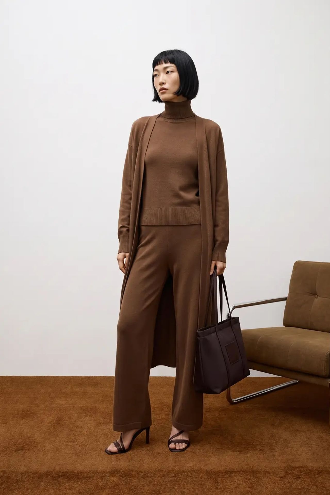 MY FASHION 3'lü Yüksek Belli Bol Paça Örme Takım 3
