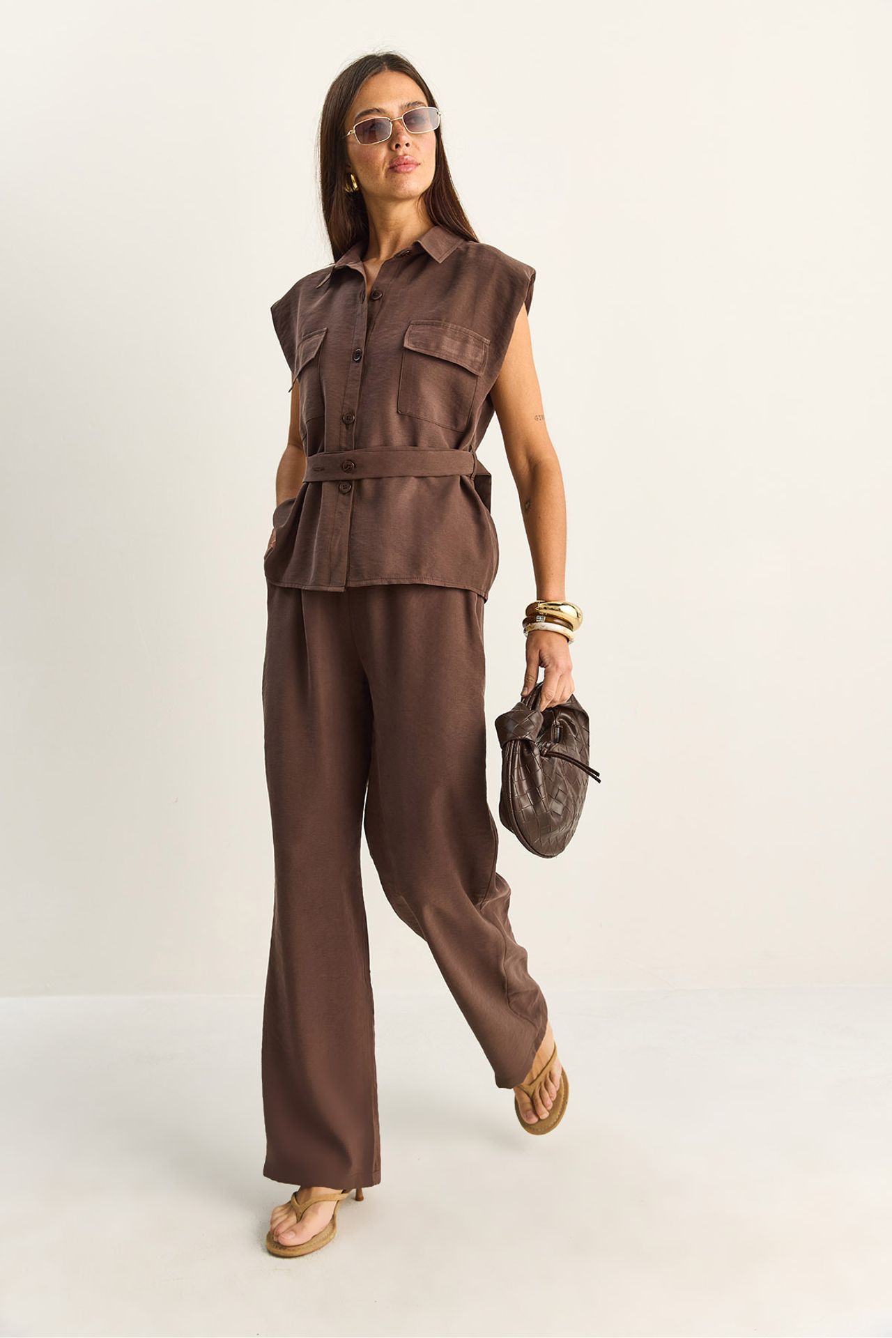 LUCCI Belted Sleeveless Blouse And Wide-Leg Trousers Set 3