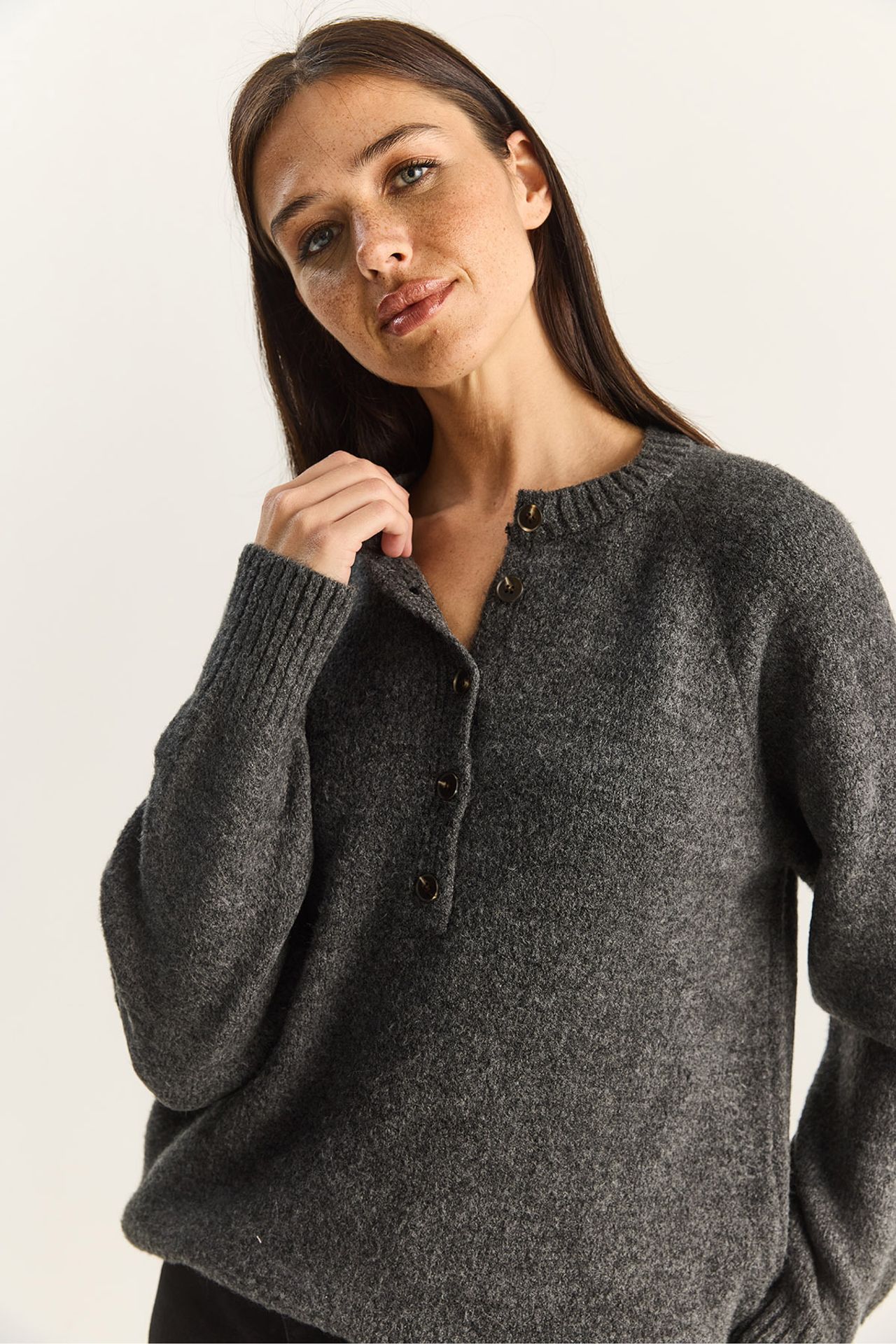 LUCCI Relaxed Fit Button Collar Knit Sweater 1