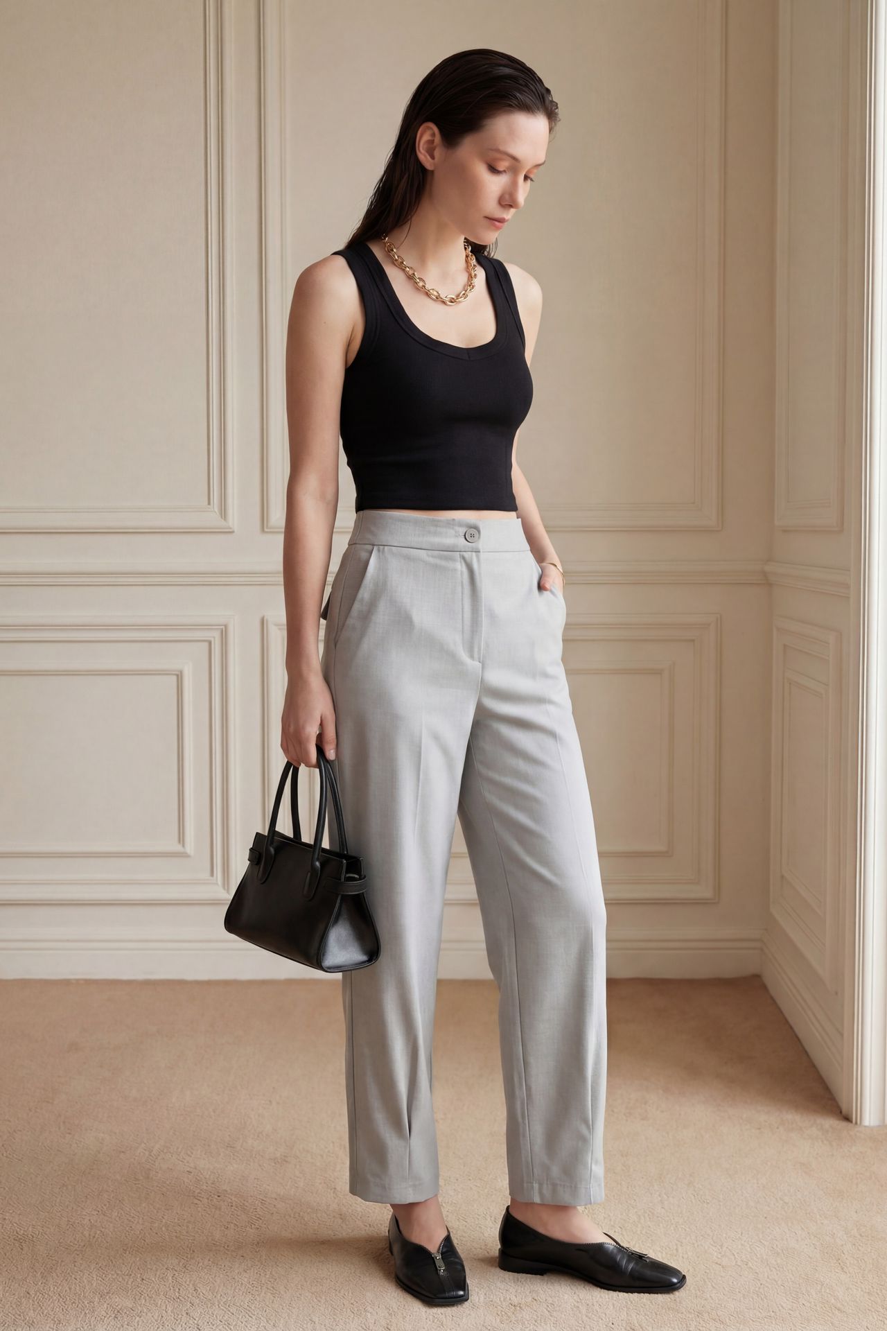 MY FASHION High Waist Straight Leg Pants with Pockets 4