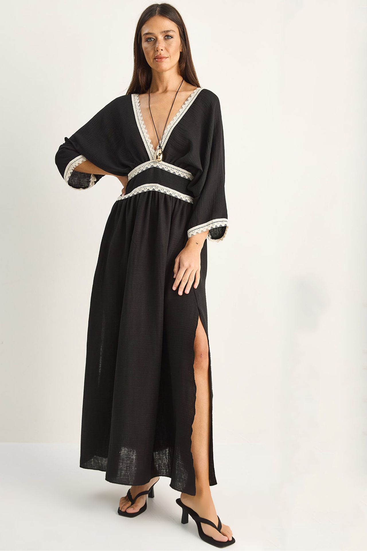 LUCCI Cotton Muslin Maxi Dress With Lace 1