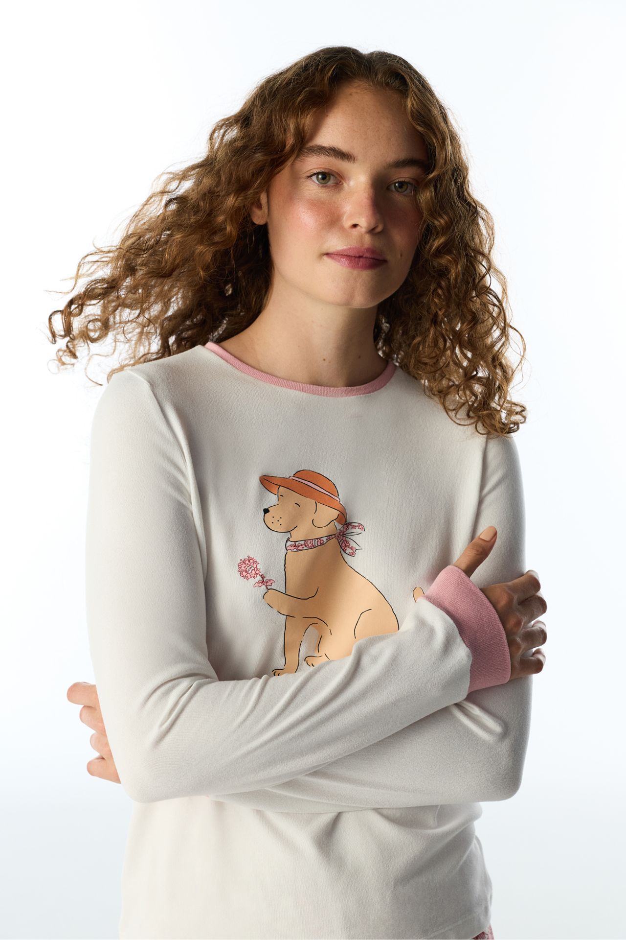PENTI Kırık Countryside Dog Pattern Long Sleeve Pajama Top 4
