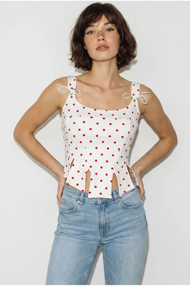 LUCCI Women's Cropped Polka Dot Corset Top