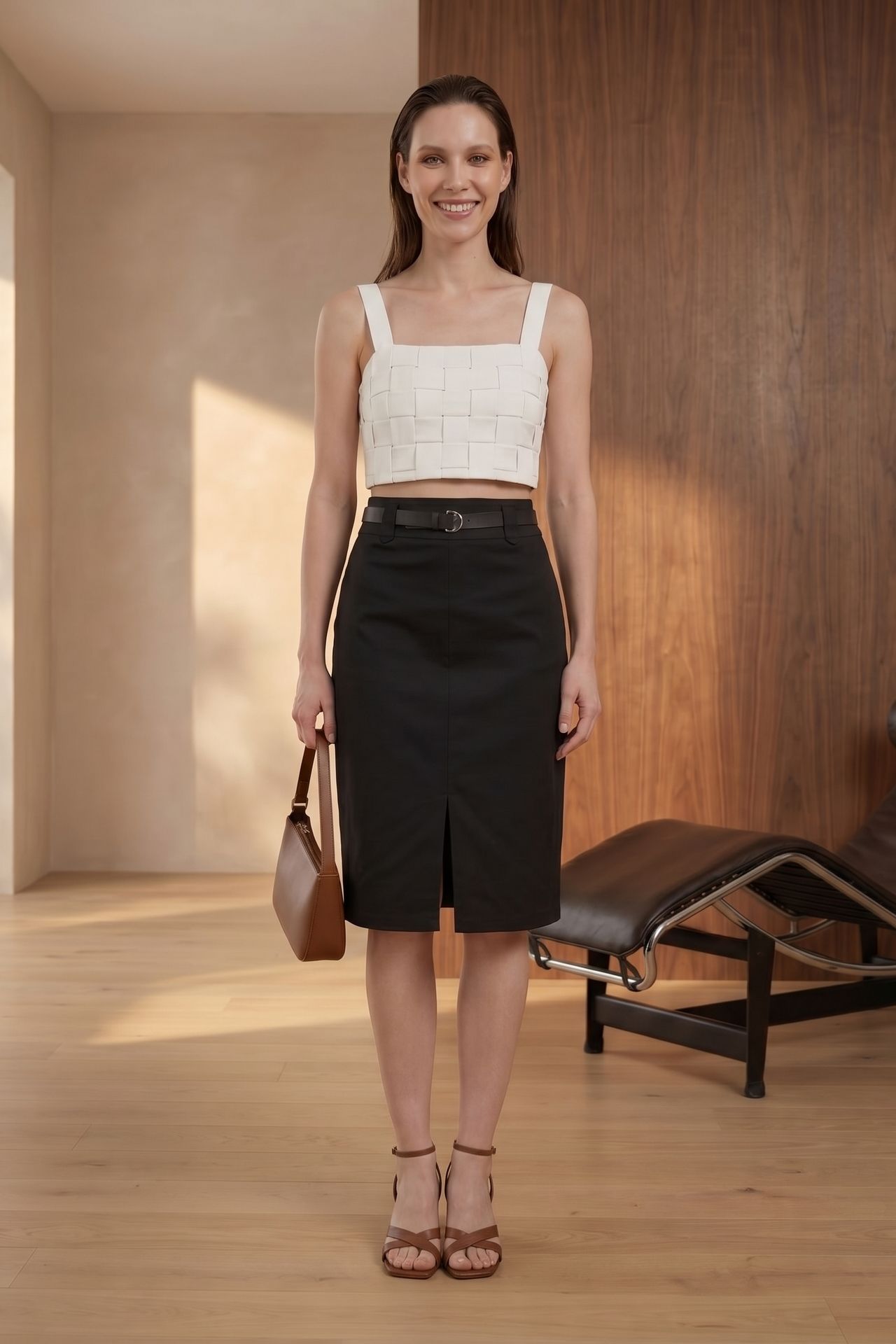 MY FASHION High-Waist Midi Pencil Skirt with Slit 6