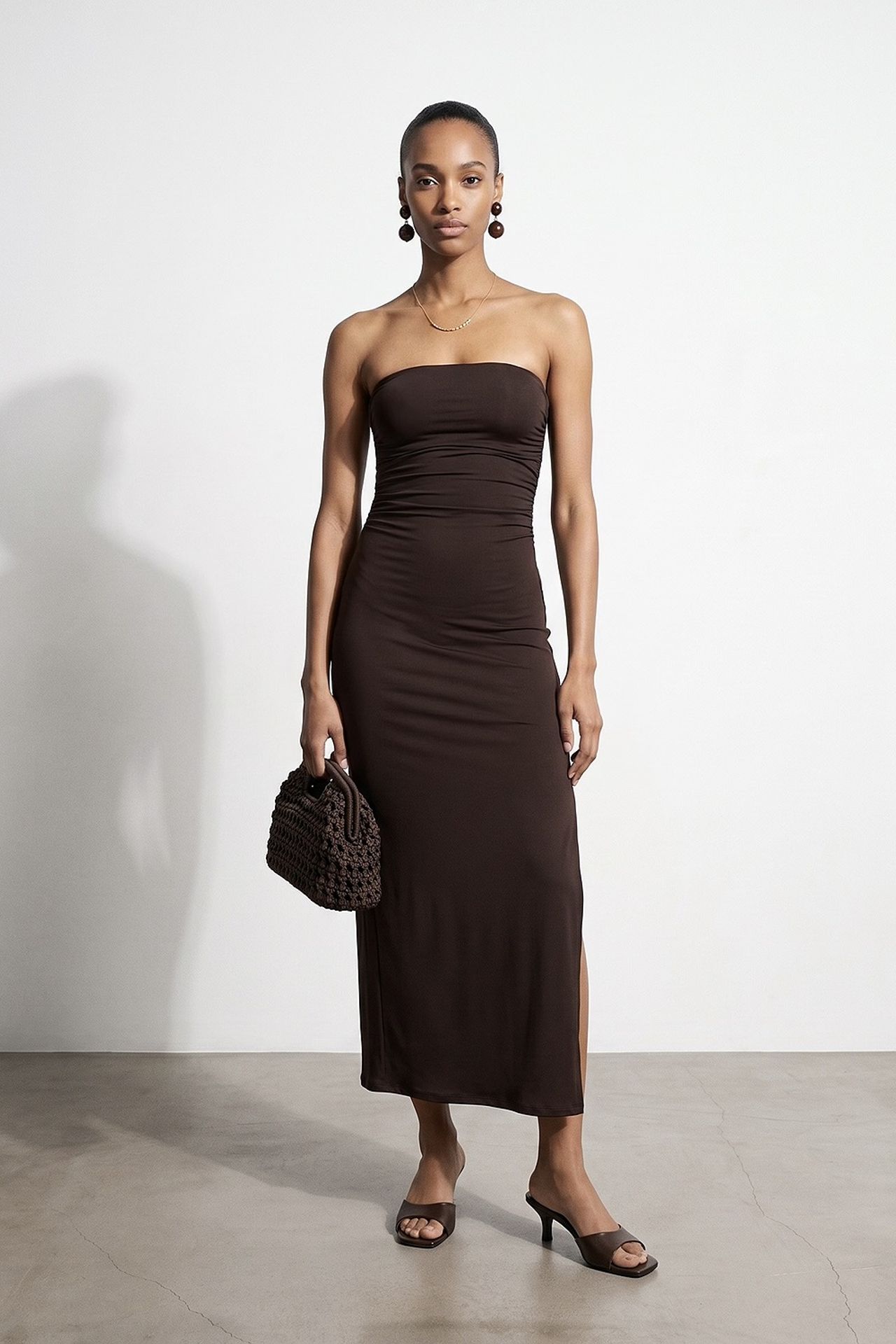 DILVIN Strapless Bodycon Maxi Dress With Slit