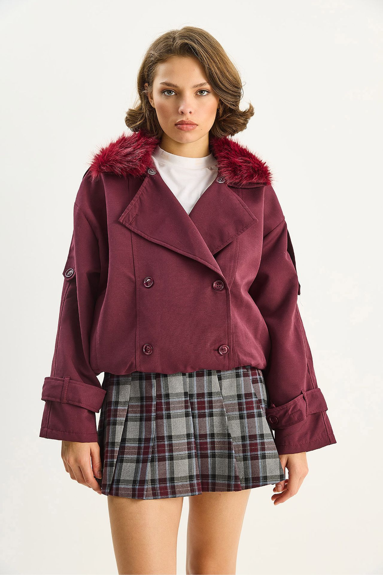 LUCCI Trench Coat with Faux Fur Collar 5