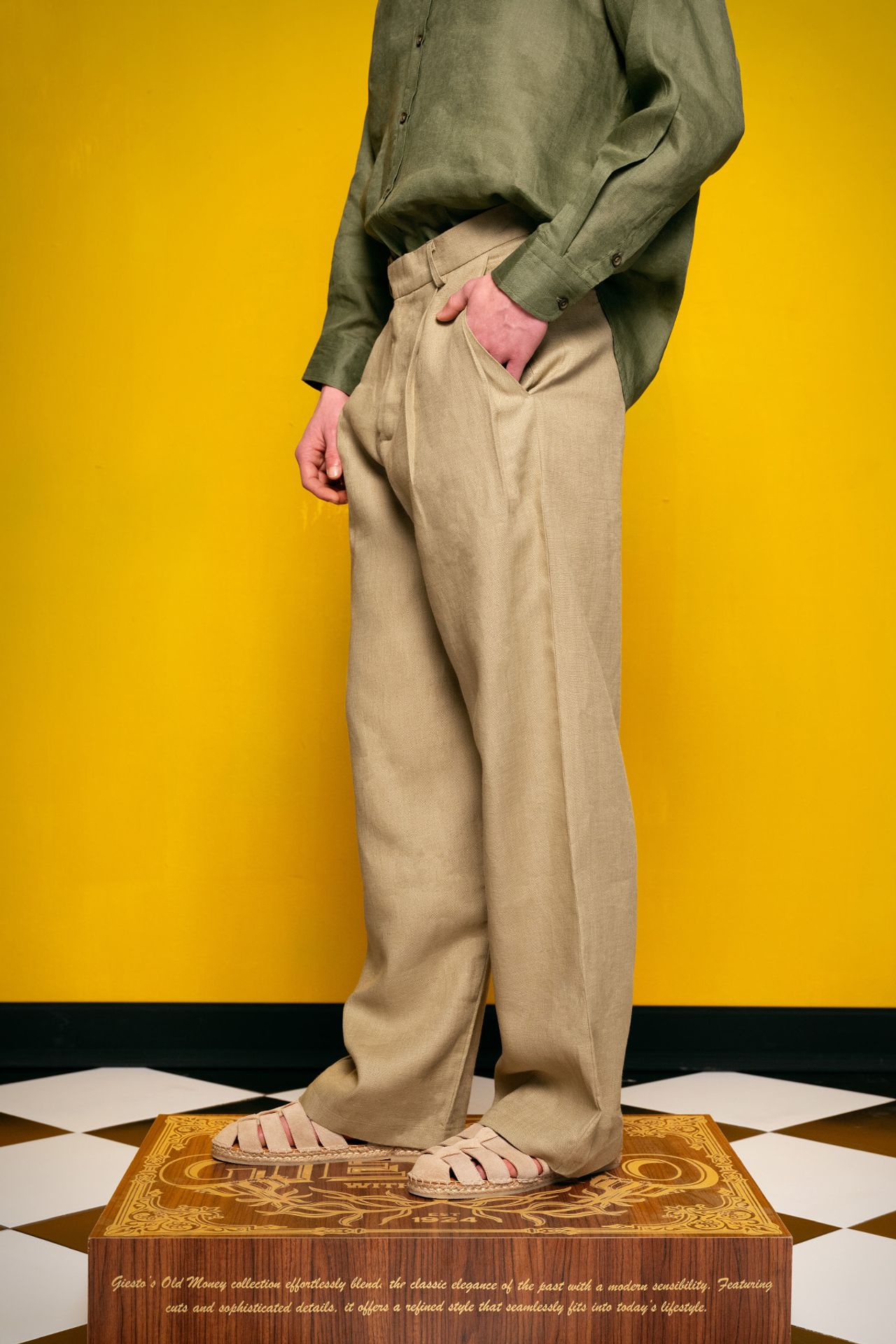 GIESTO Linen Pleated Straight Leg Pants 3