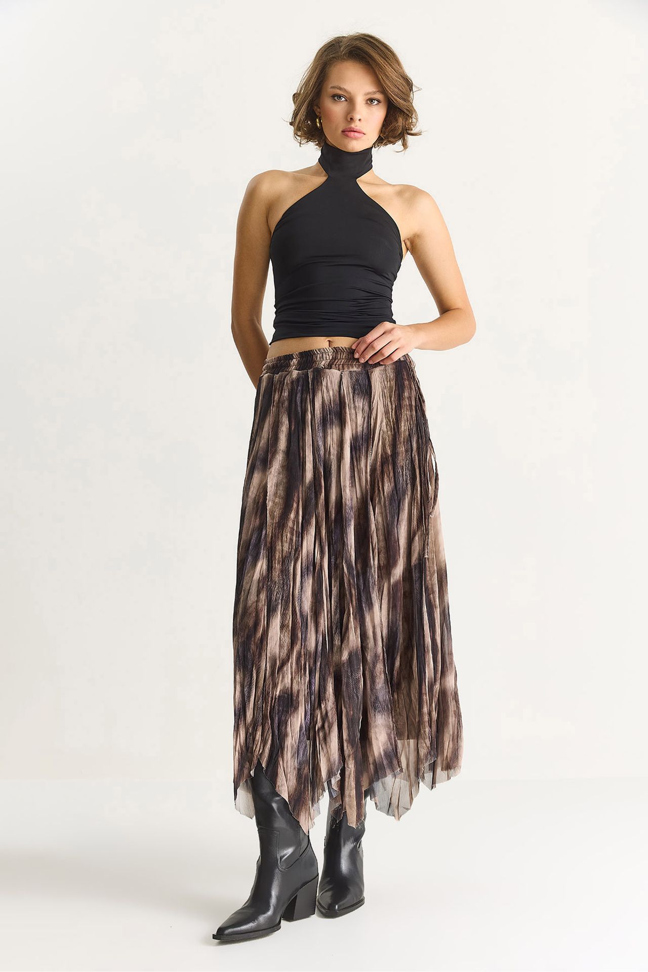 LUCCI High Waist Asymmetric Midi Skirt 3