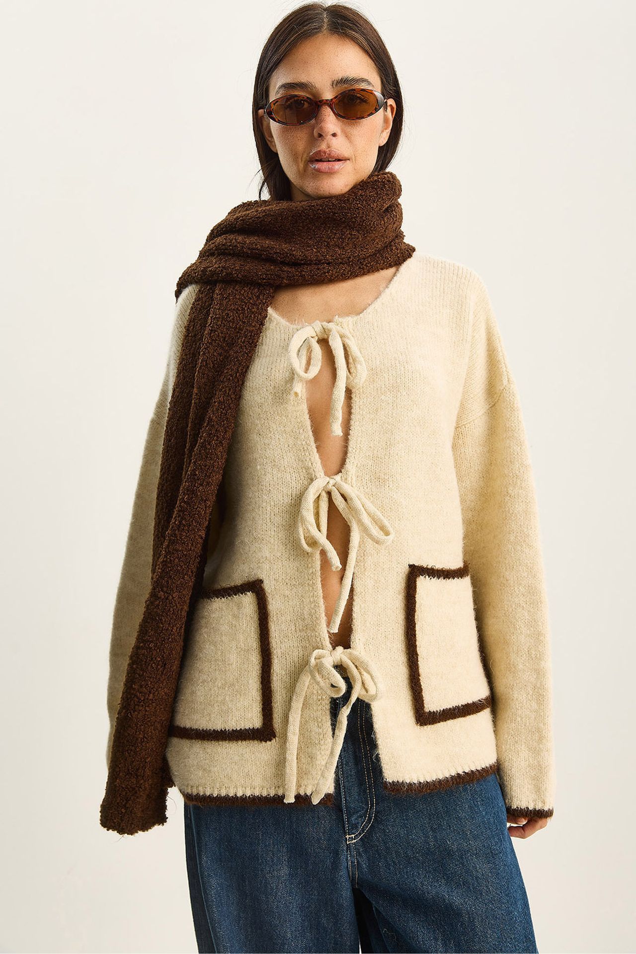 LUCCI Oversized Knit Cardigan with Tie Closure 1