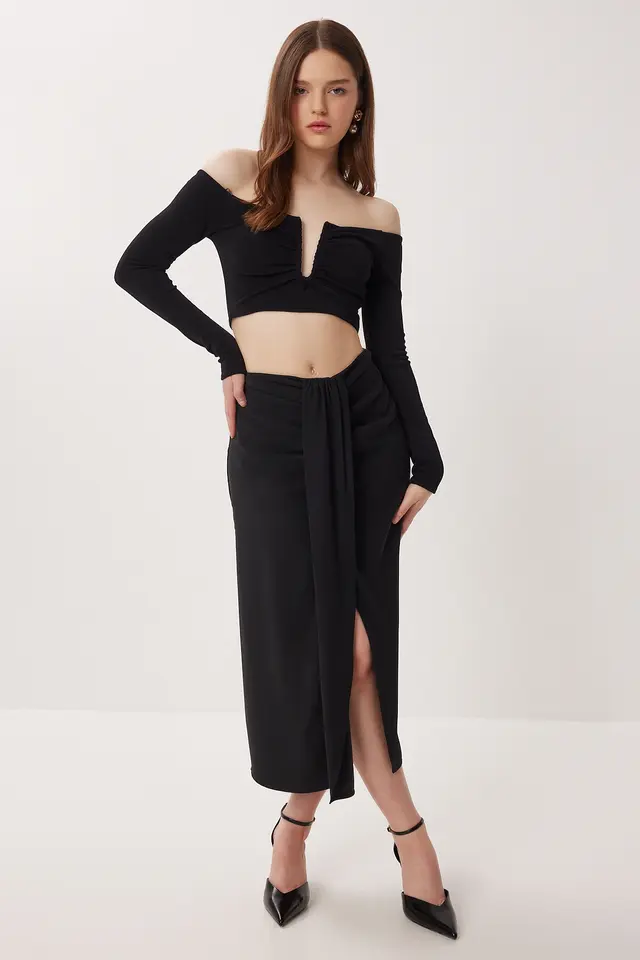 ISTANBUL High-Waist Midi Straight Skirt With Slit