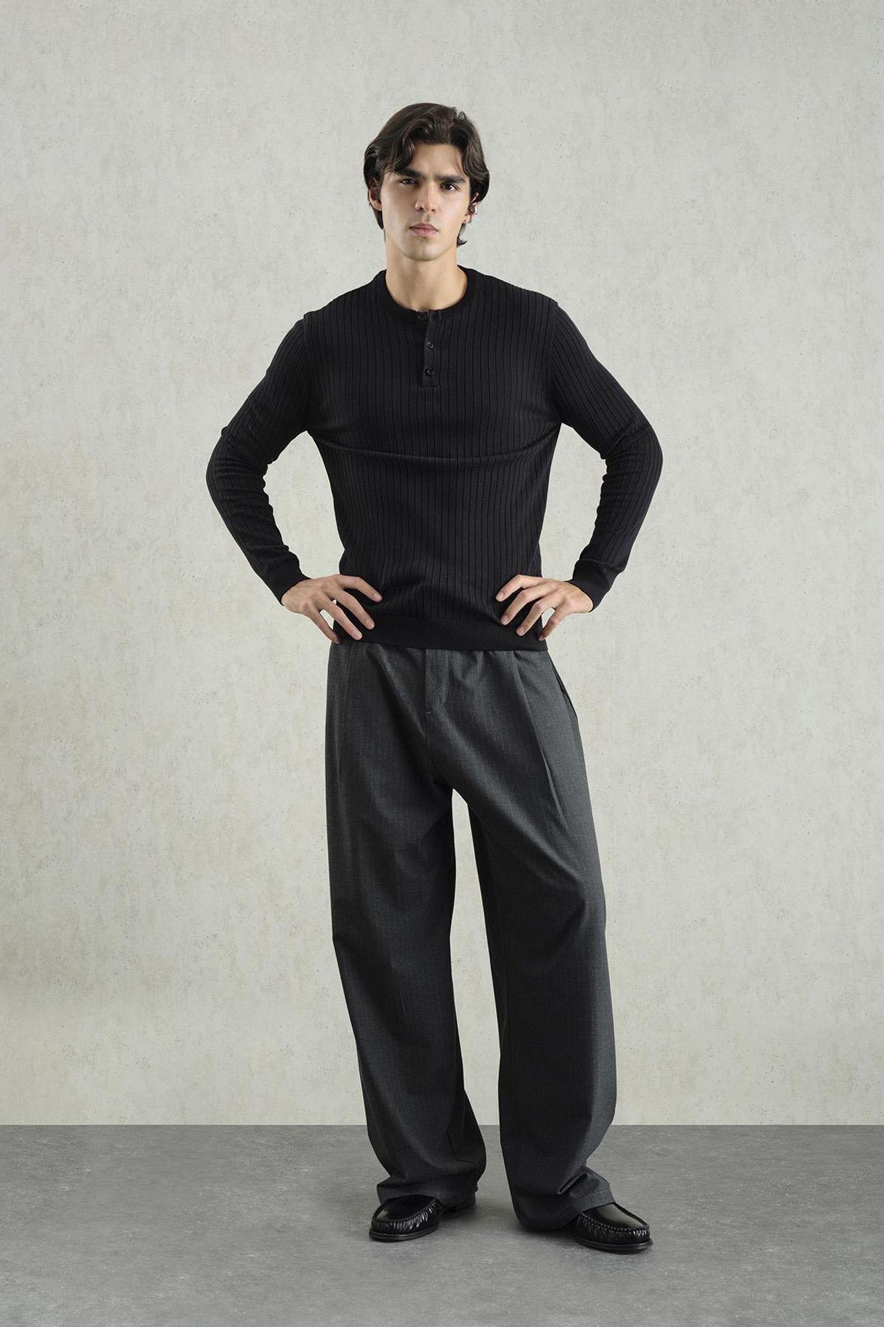 GIESTO Ribbed Crew Neck Long-Sleeve Button T-Shirt 5