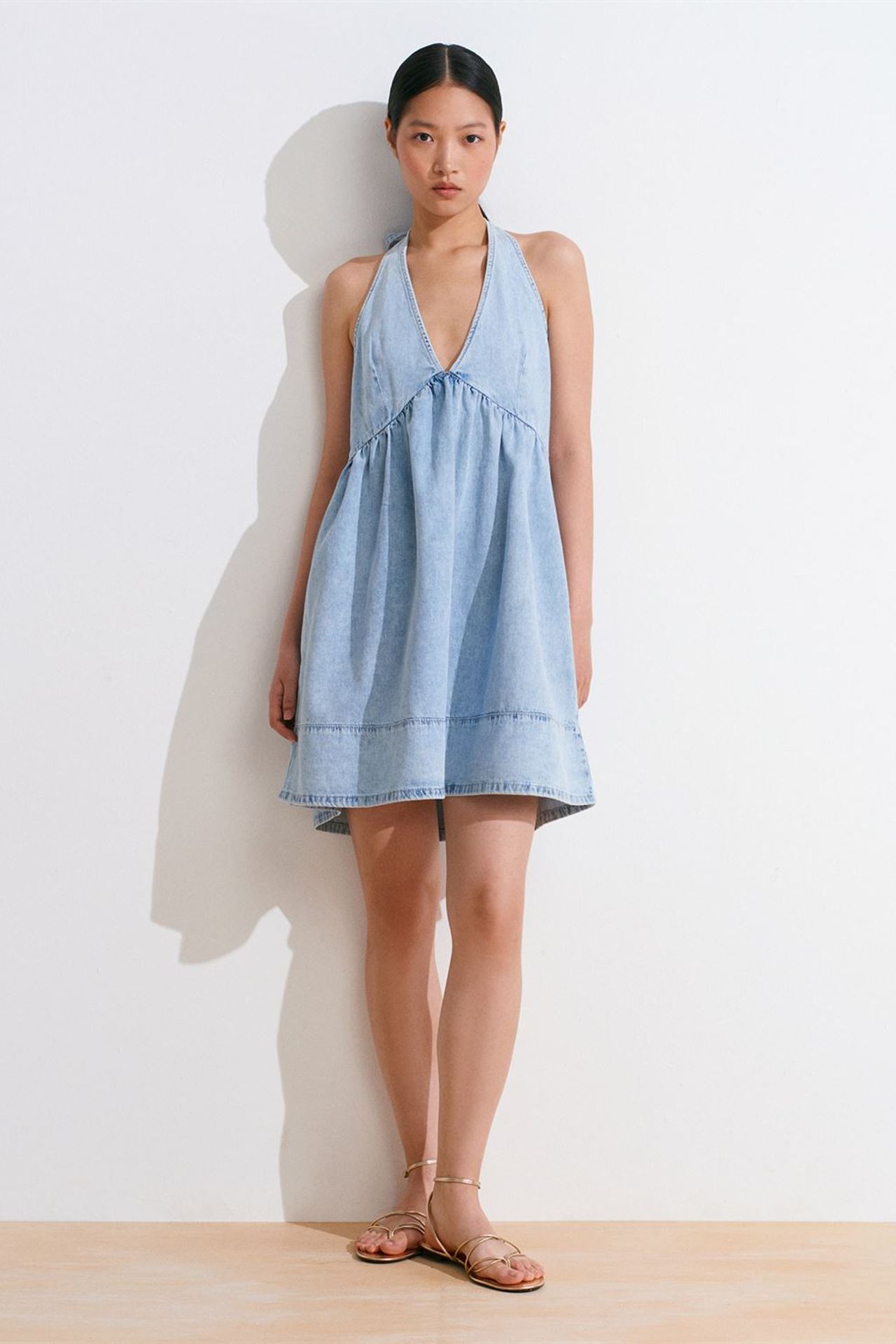 DILVIN Mini Cotton Denim Halter Dress 3