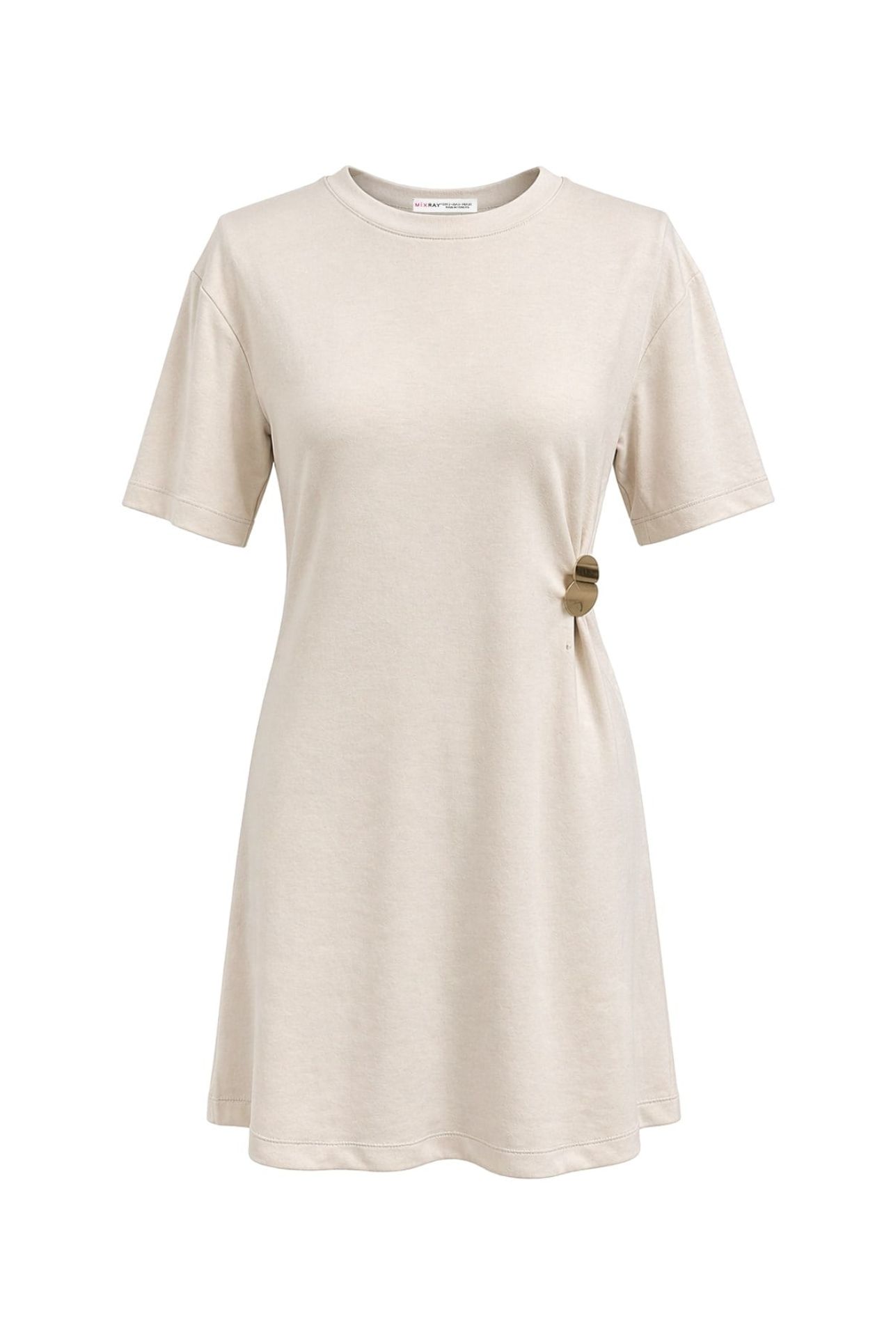 MIXRAY Crew Neck Mini T-Shirt Dress with Stone Accessory 1