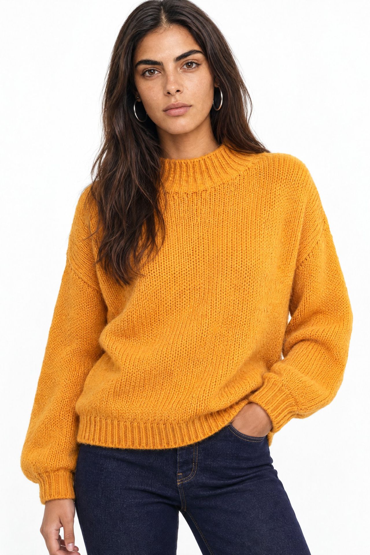 Mixray Relaxed Fit Crew Neck Thick Knit Sweater 1