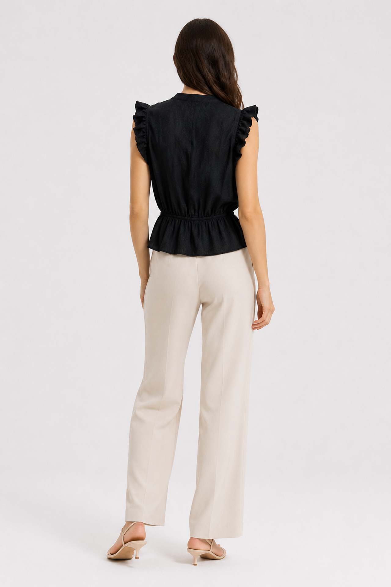 MIXRAY Textured Jacquard Peplum Blouse 4