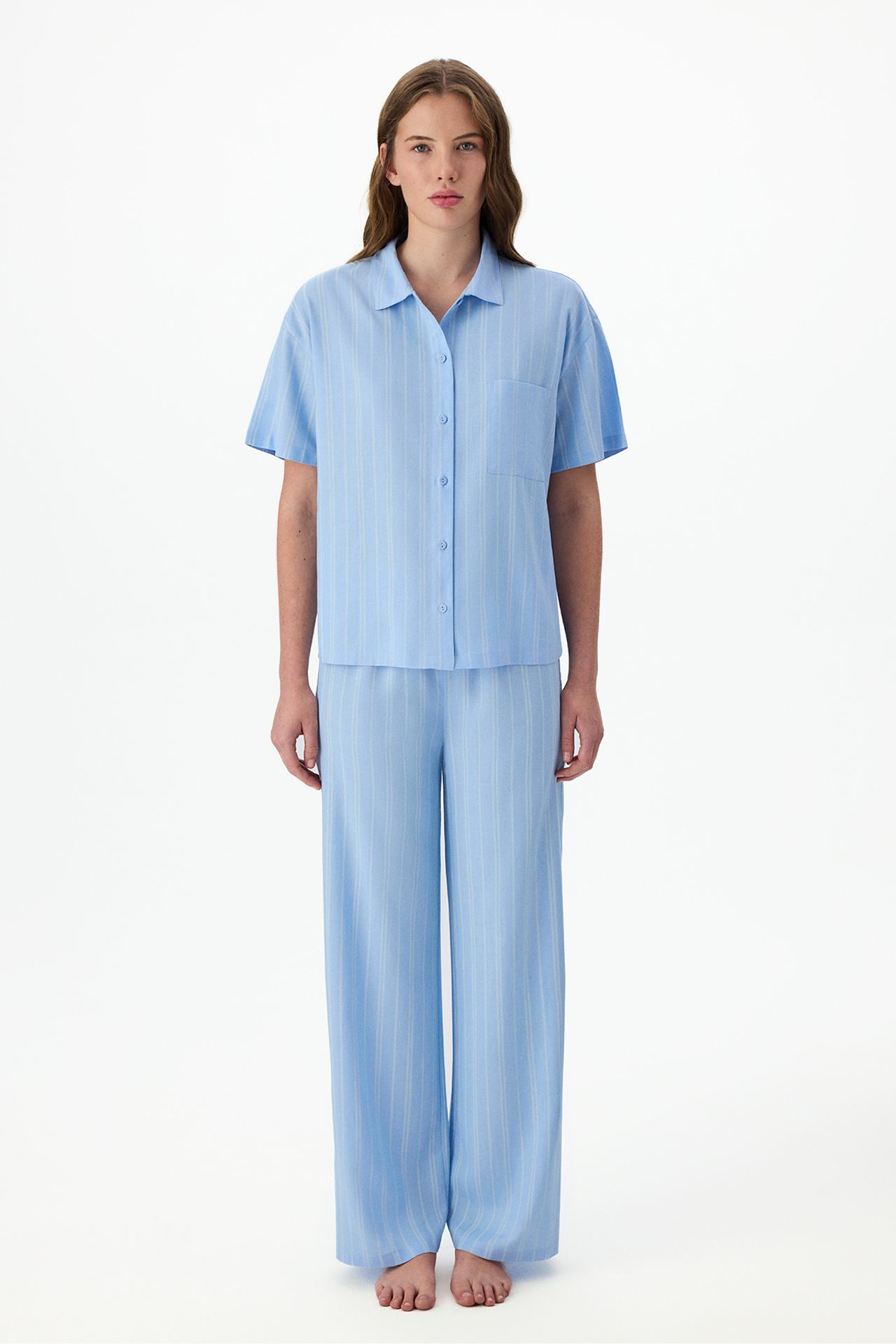 PENTI Vacation Striped Short Sleeve Shirt Pants Pajama Set 2