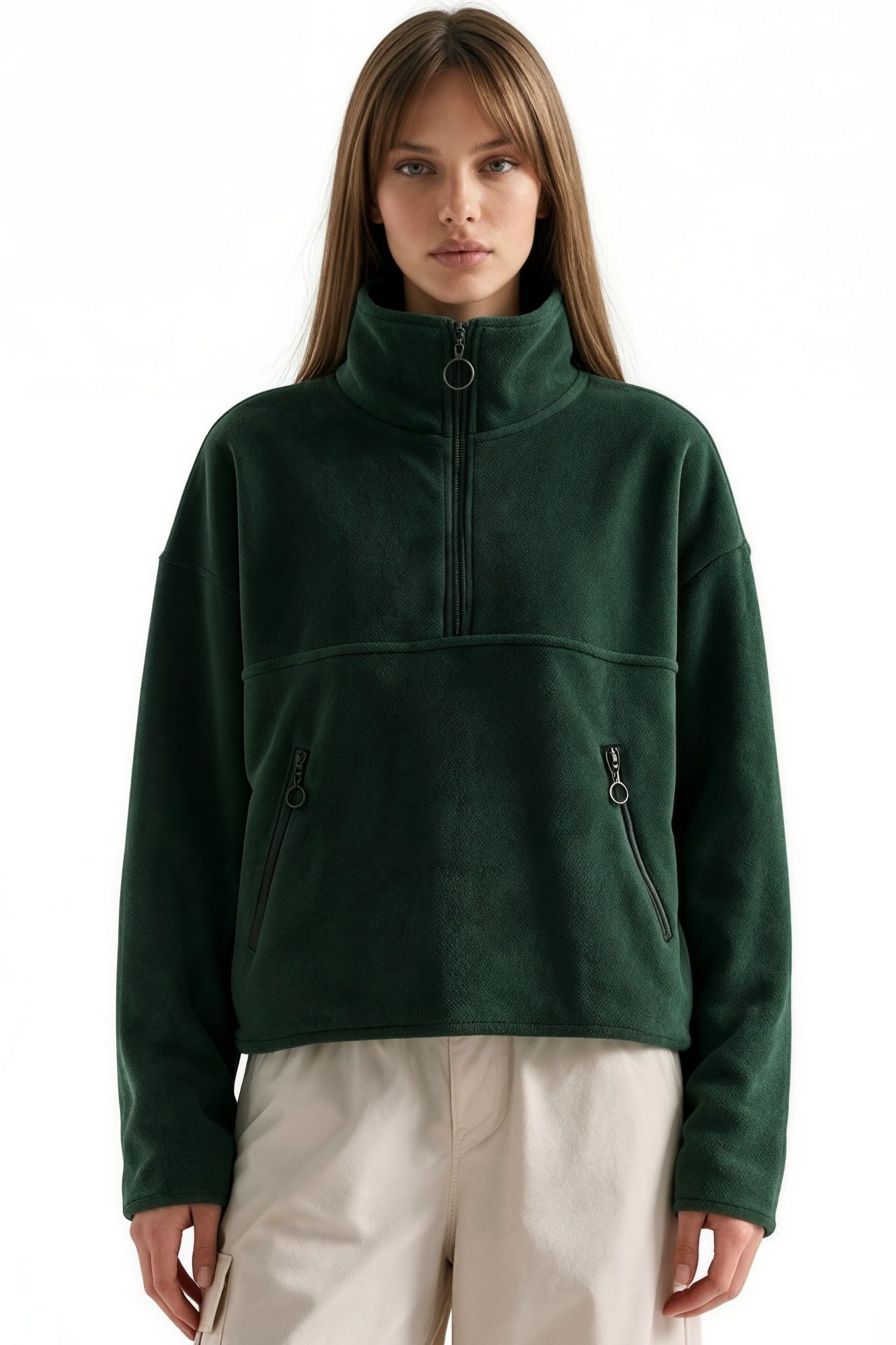 BUSEM Kadın Yarım Fermuarlı Kısa Sweatshirt 1
