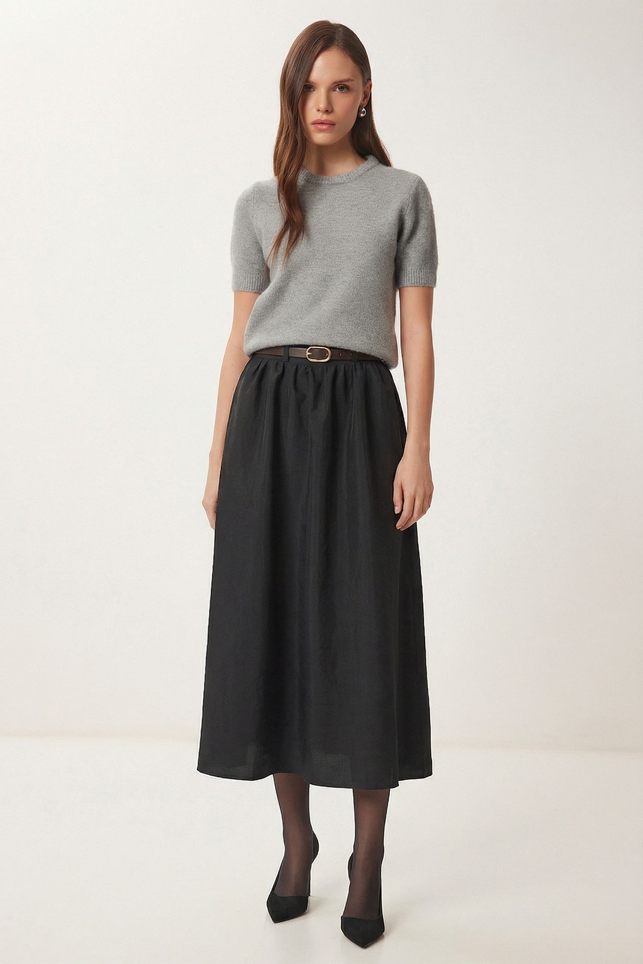ISTANBUL High-Waist Belted Midi A-Line Skirt 1