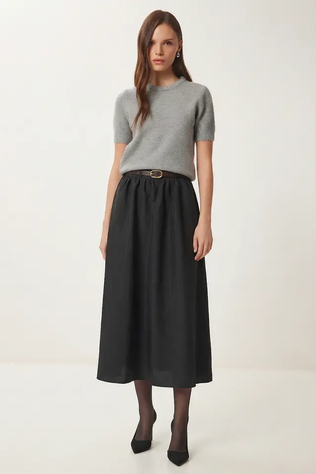 ISTANBUL High-Waist Belted Midi A-Line Skirt