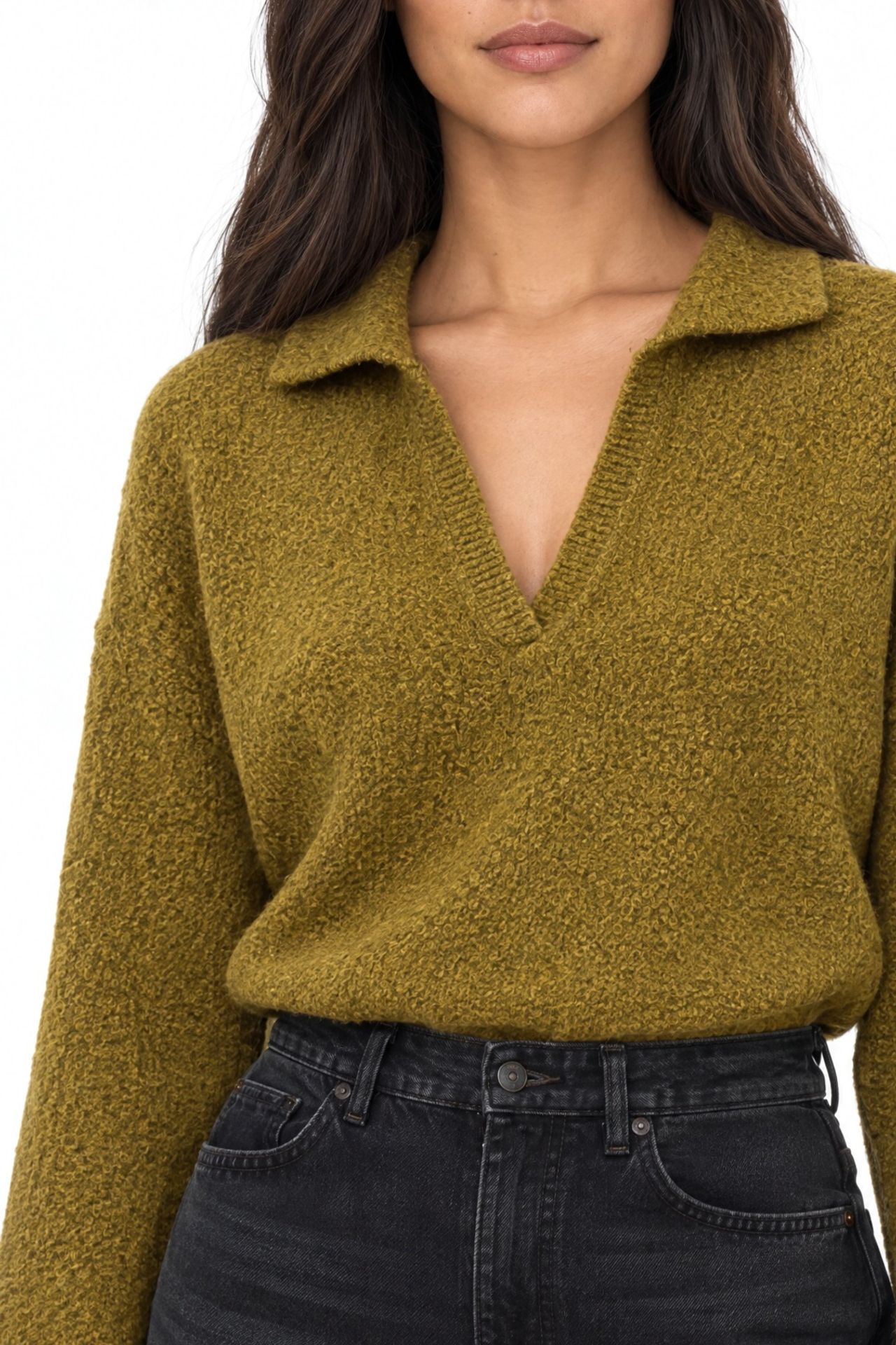 MIXRAY Thick Knit Relaxed Fit Sweater with Shirt Collar 4