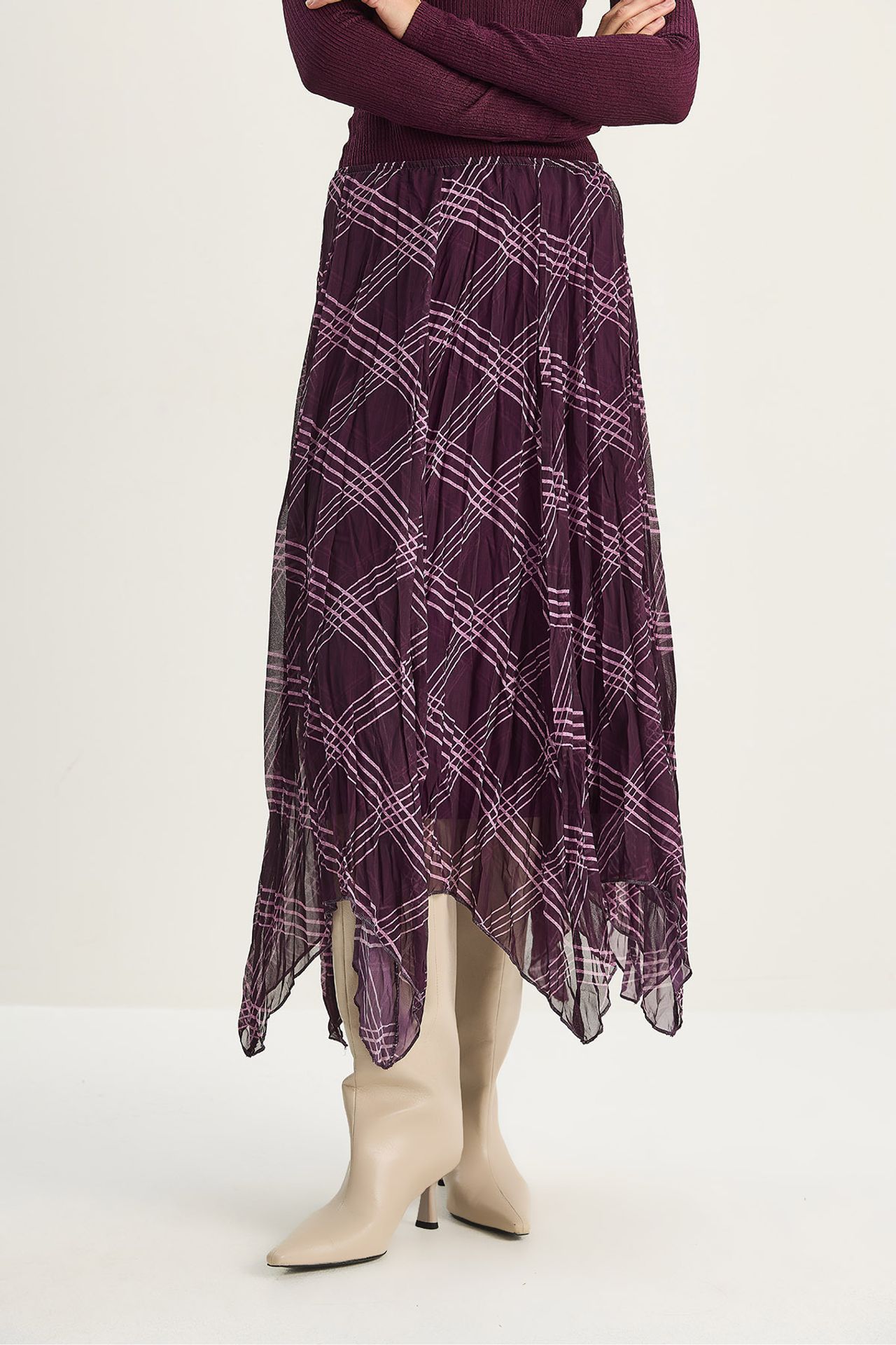LUCCI Lined Checkered Midi Skirt 6