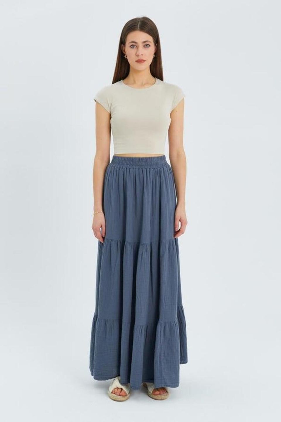 HiCCUP - Black Tiered Maxi Skirt With Side Slit Women